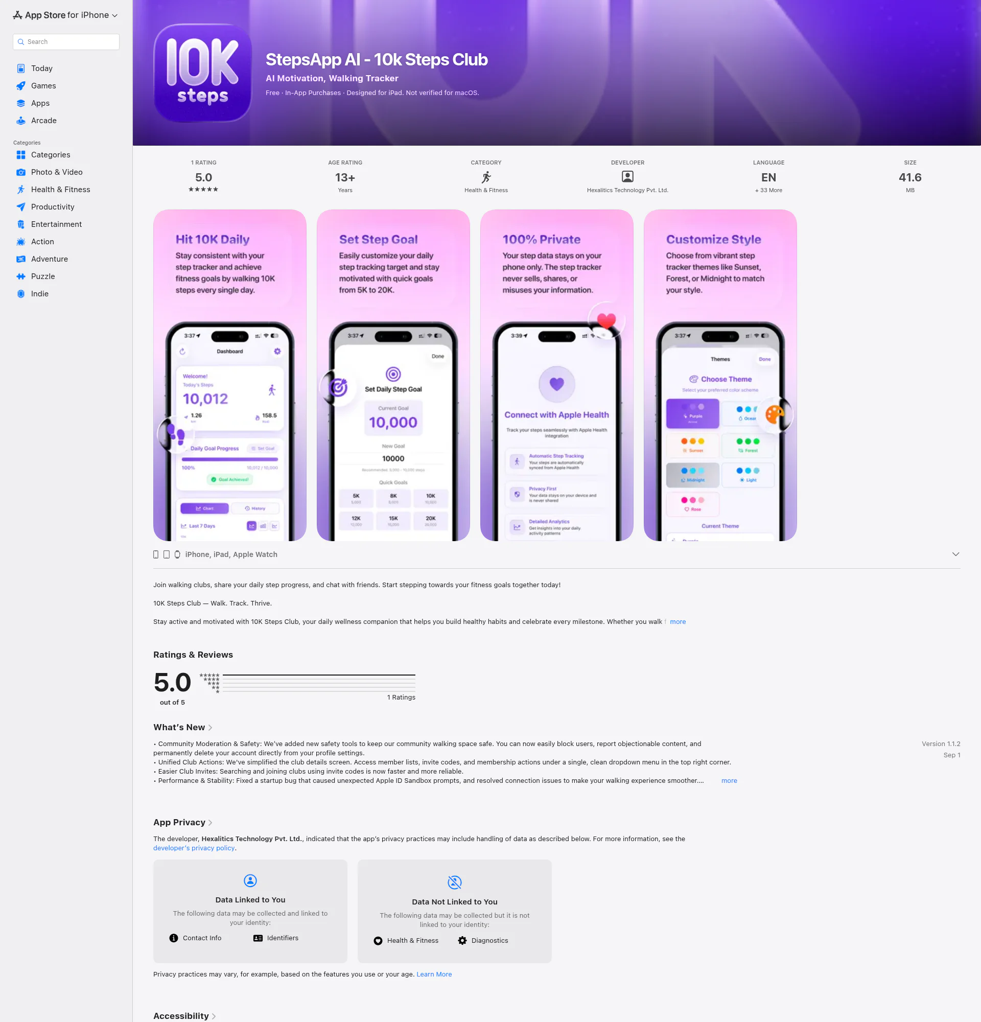 10k Steps Club landing page