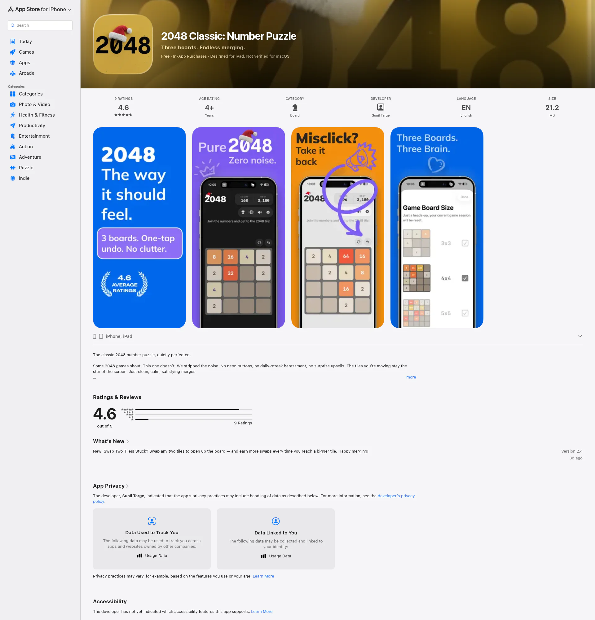 2048 - Classic Number Puzzle landing page