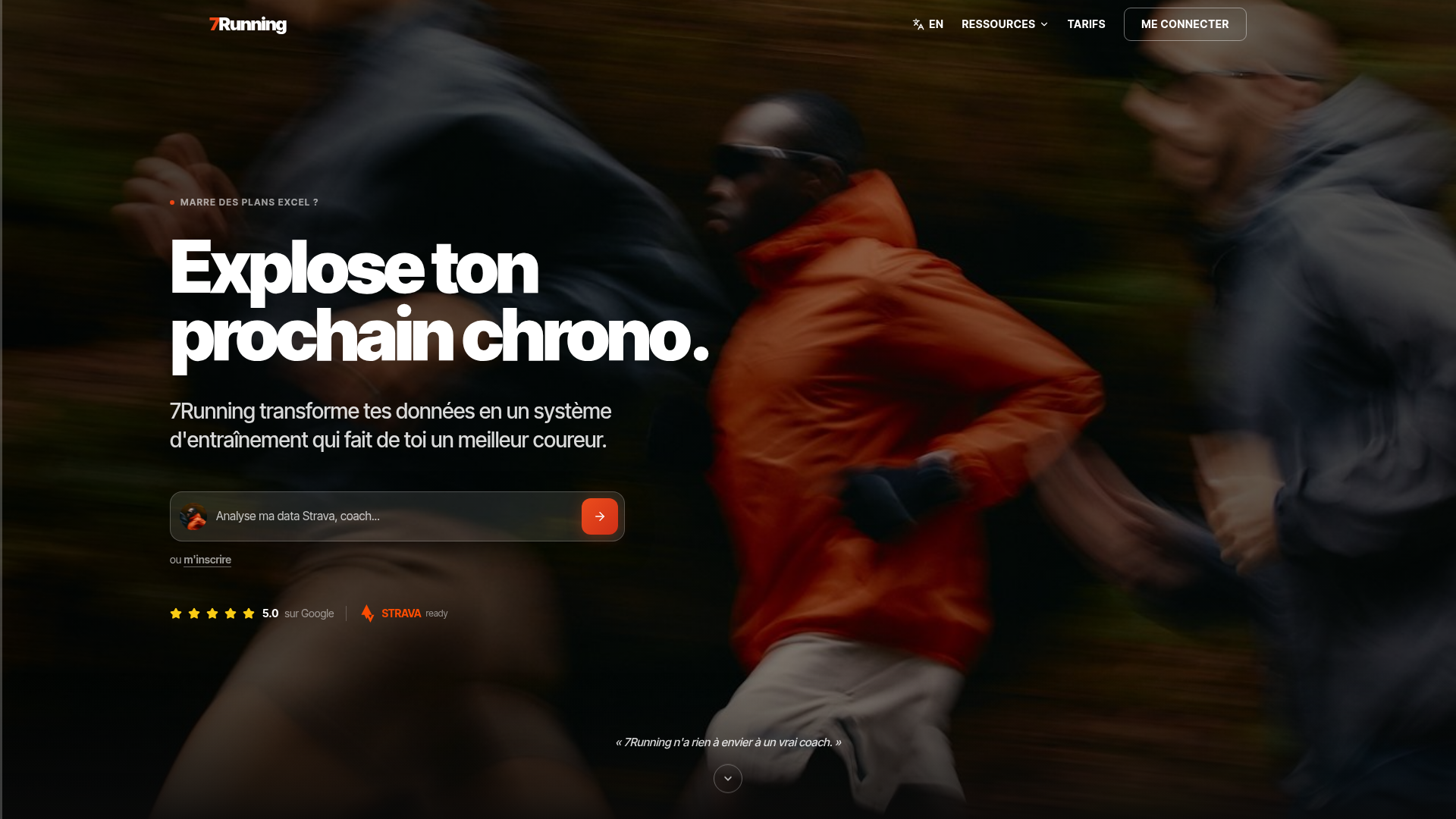 Landing page screenshot for 7running.coach, 1920 by 1080 pixels