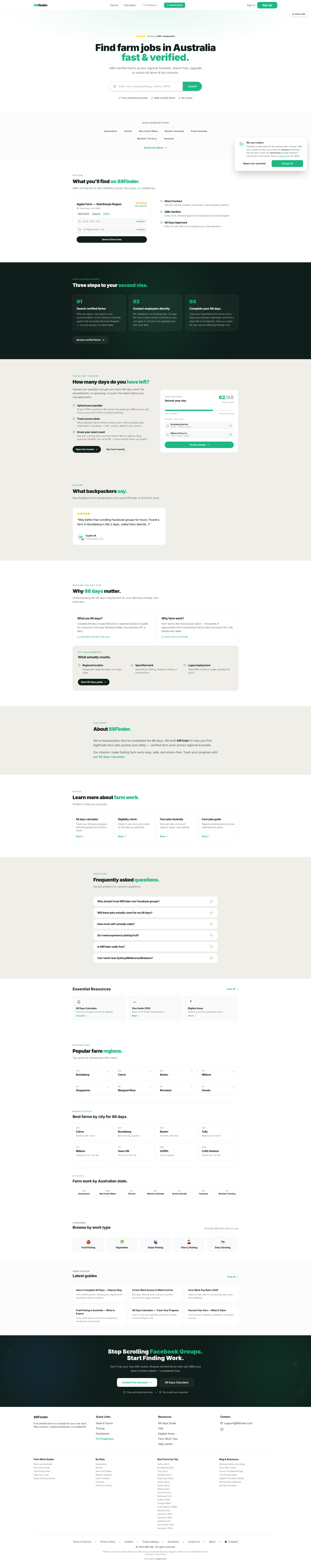 Landing page screenshot for 88finder.com, 1920 by 9683 pixels