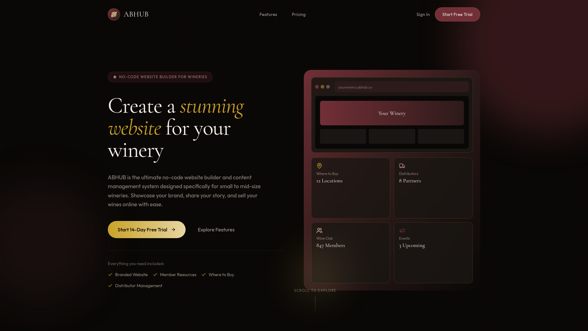 Landing page screenshot for abhub.co, 1920 by 1080 pixels