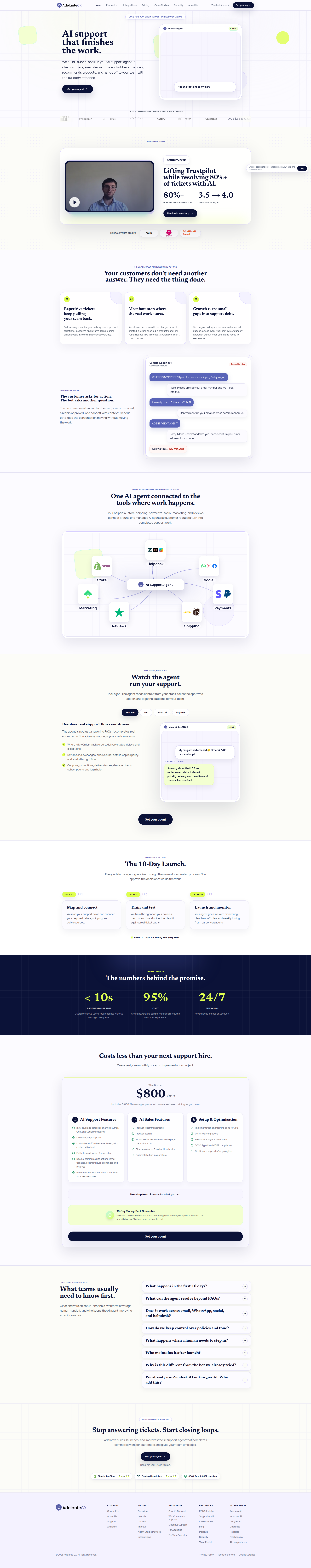 Landing page screenshot for getadelante.com, 1920 by 9675 pixels