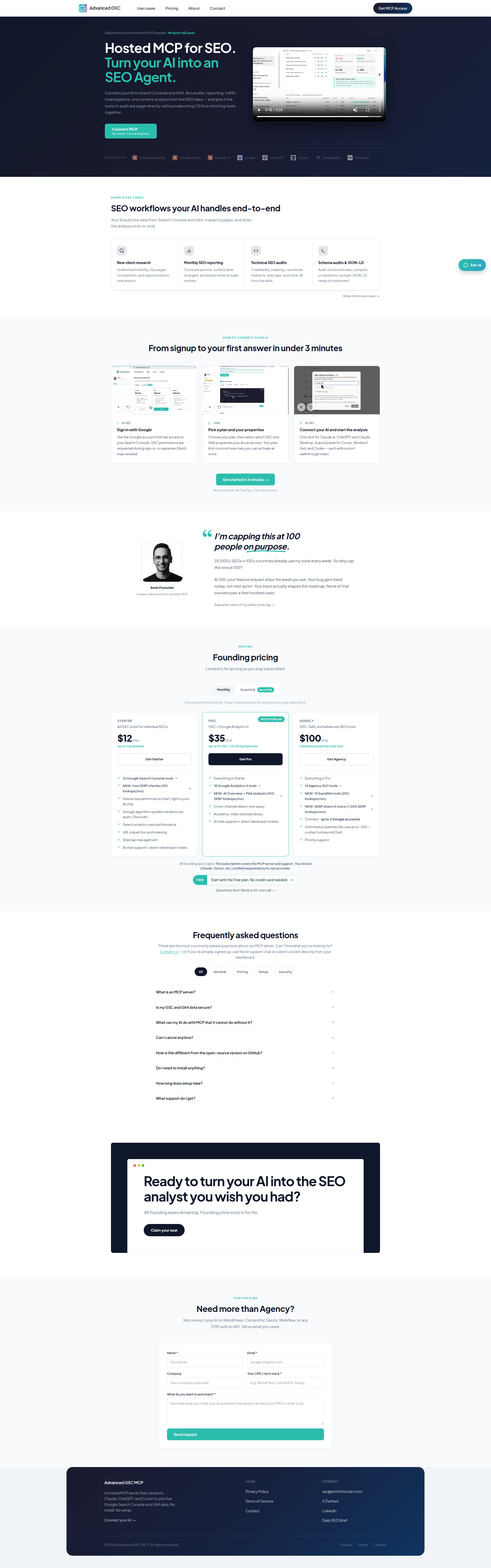 Landing page screenshot for advancedgsc.com, 1920 by 6135 pixels