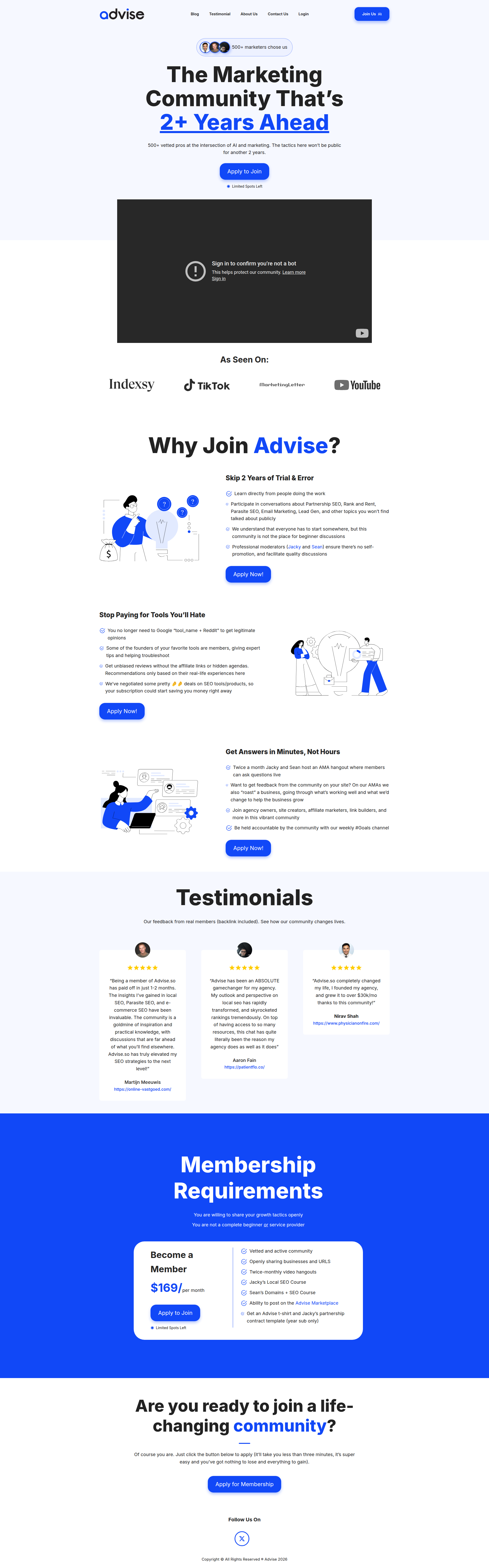 Landing page screenshot for advise.so, 1920 by 6150 pixels