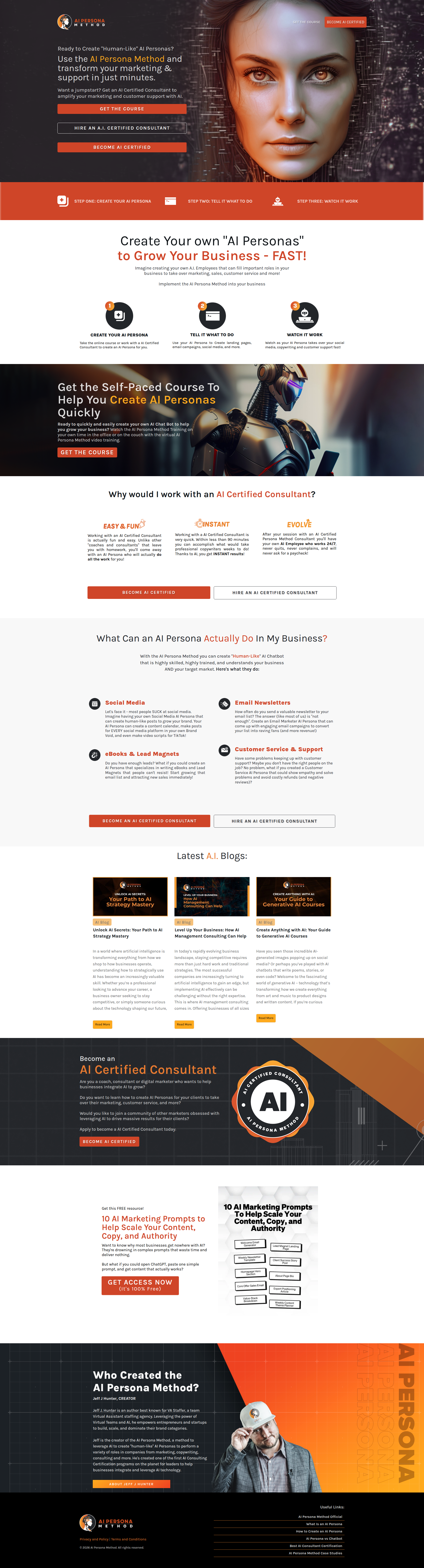 Landing page screenshot for aipersonamethod.com, 1920 by 7103 pixels