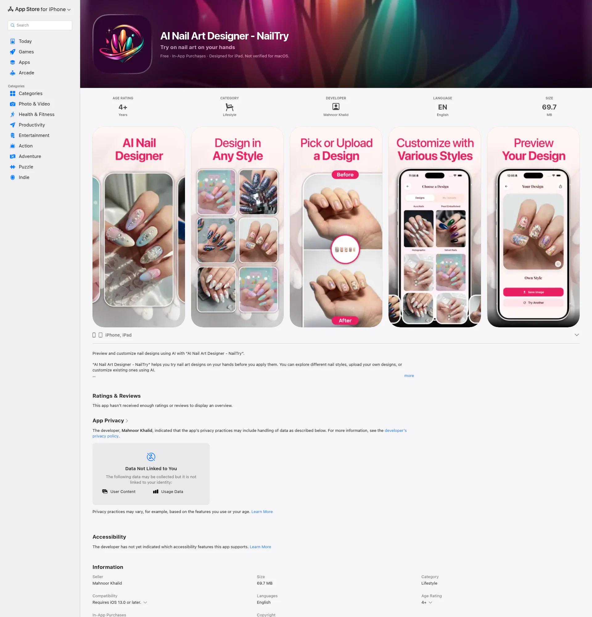 AI Nail Art Designer - NailTry landing page