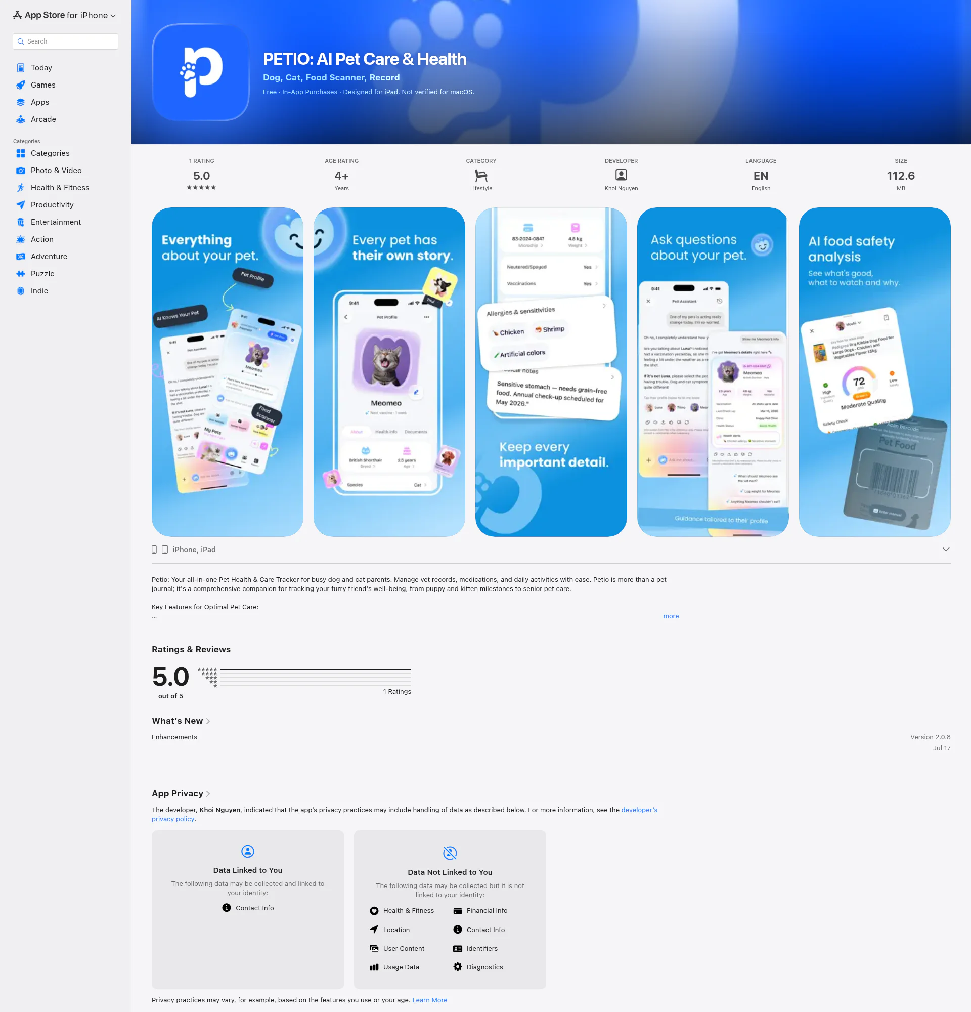AI Pet Care & Health landing page