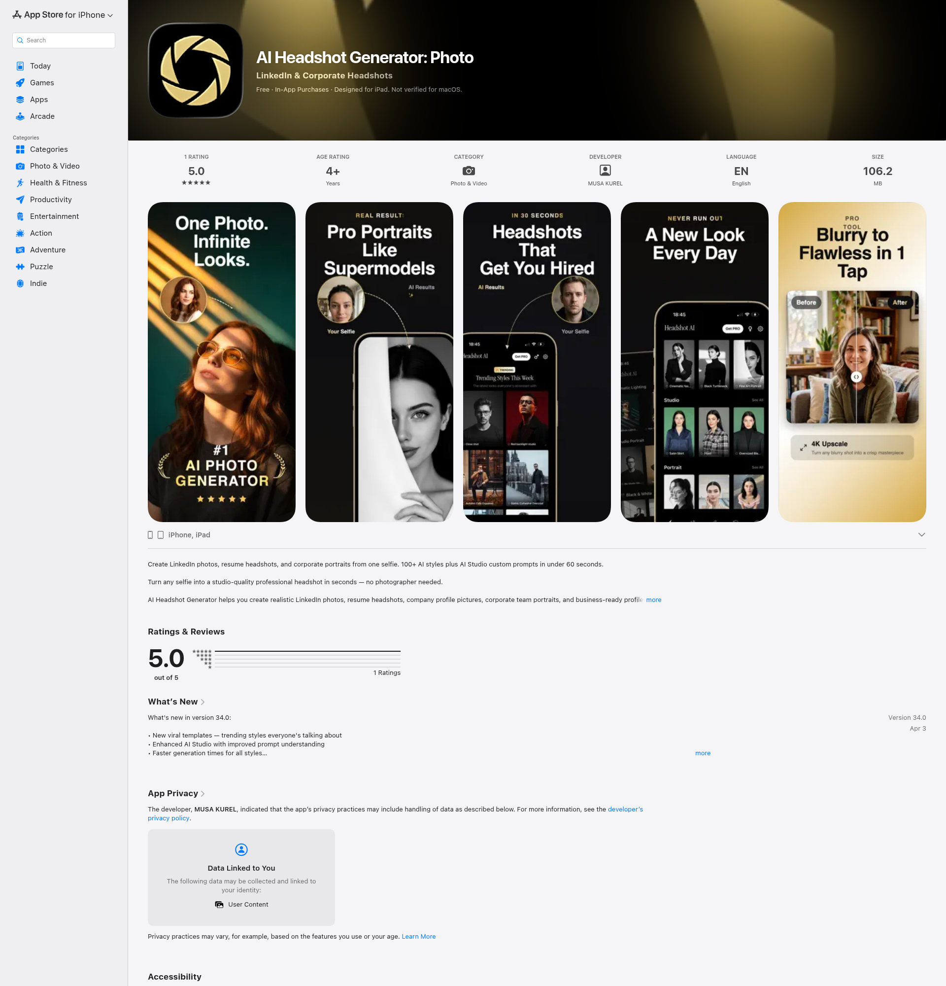 Landing page screenshot for apps.apple.com, 1920 by 2000 pixels