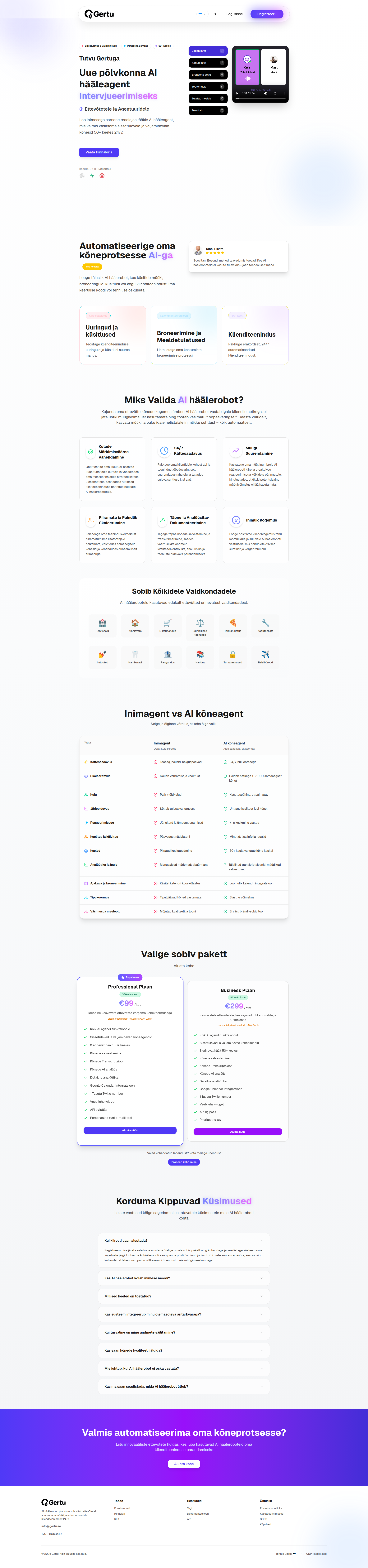 Landing page screenshot for robotkoned.ee, 1920 by 8166 pixels