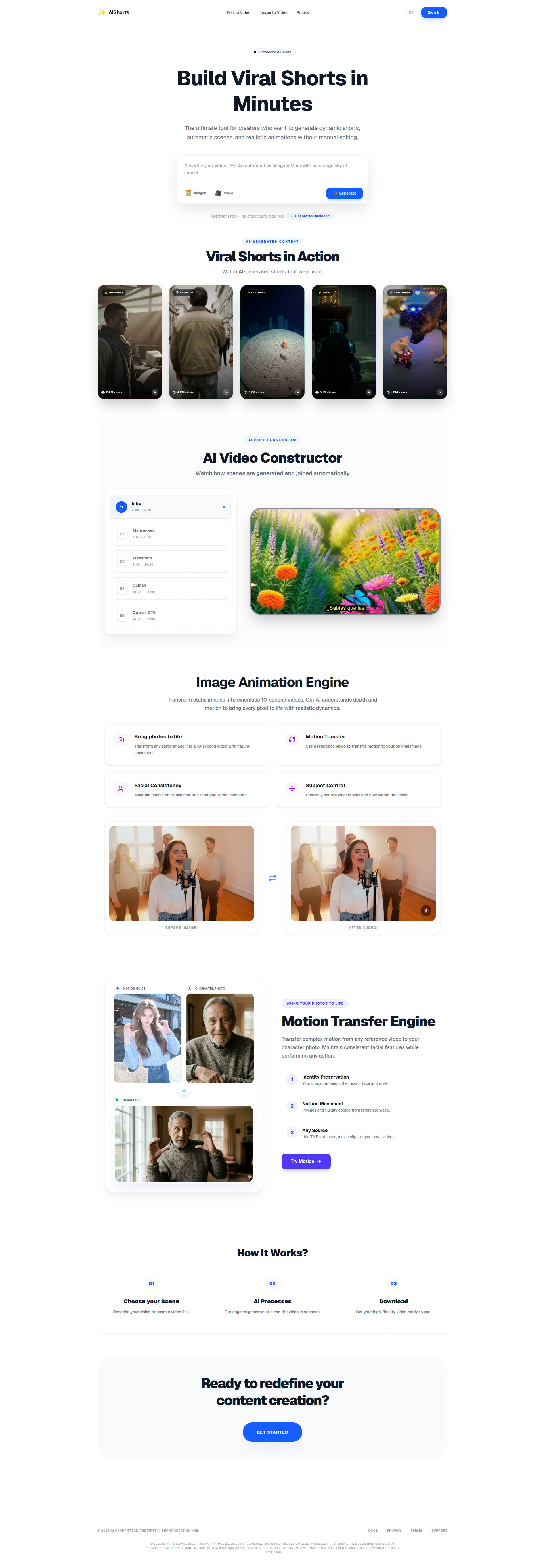 Landing page screenshot for aishorts.store, 1920 by 5527 pixels