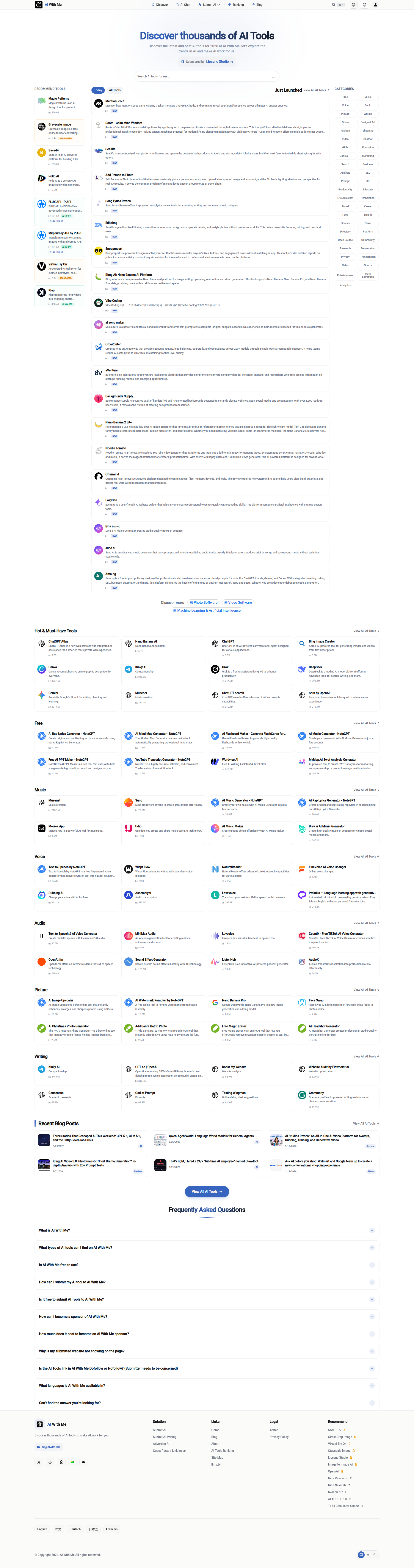 Landing page screenshot for aiwith.me, 1920 by 7270 pixels