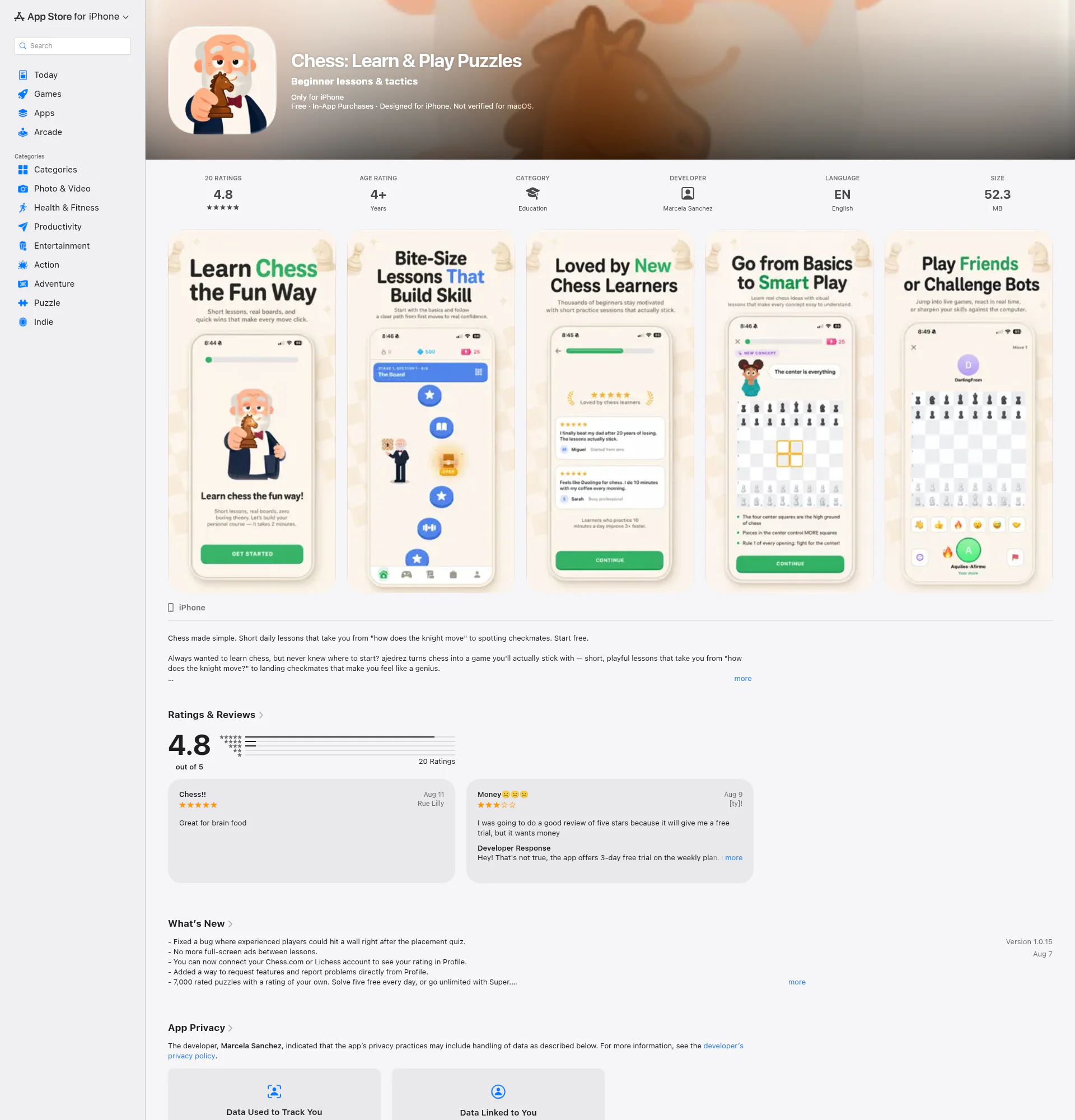 Chess: Learn & Play Puzzles landing page