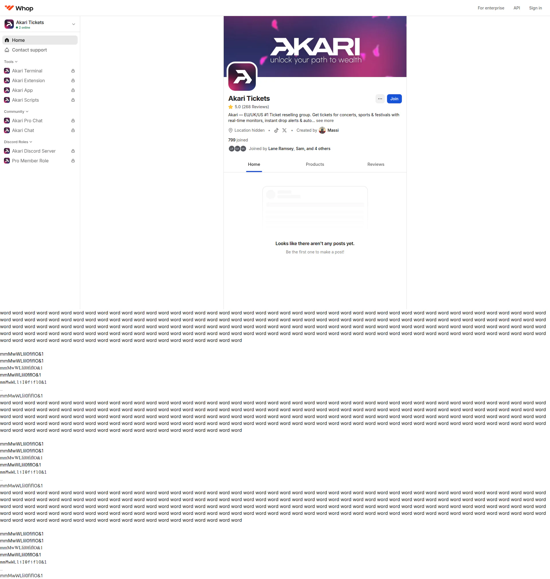 Akari Tickets landing page