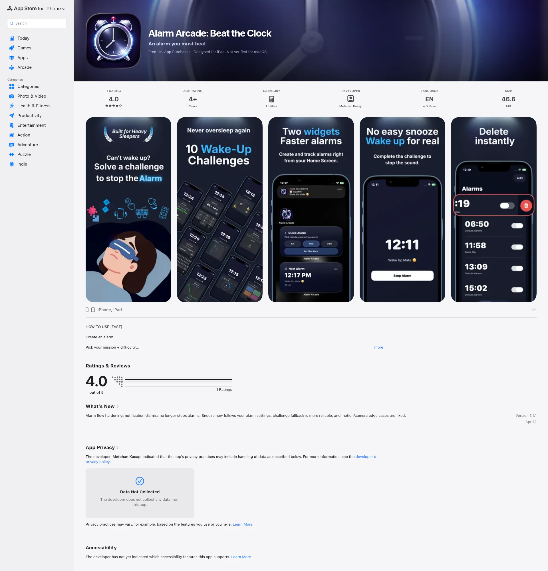 Alarm Arcade landing page