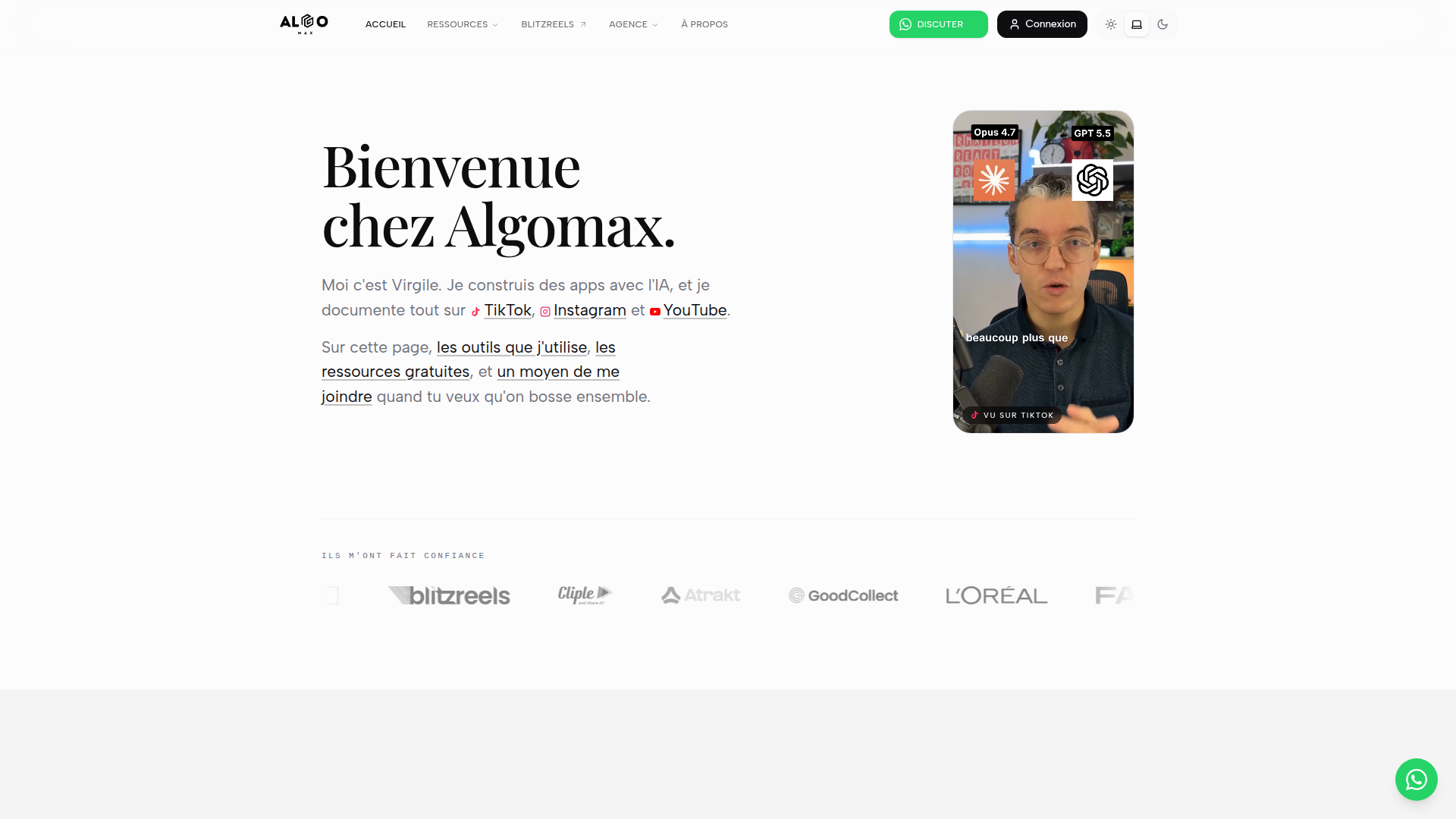 Landing page screenshot for algomax.fr, 1920 by 1080 pixels