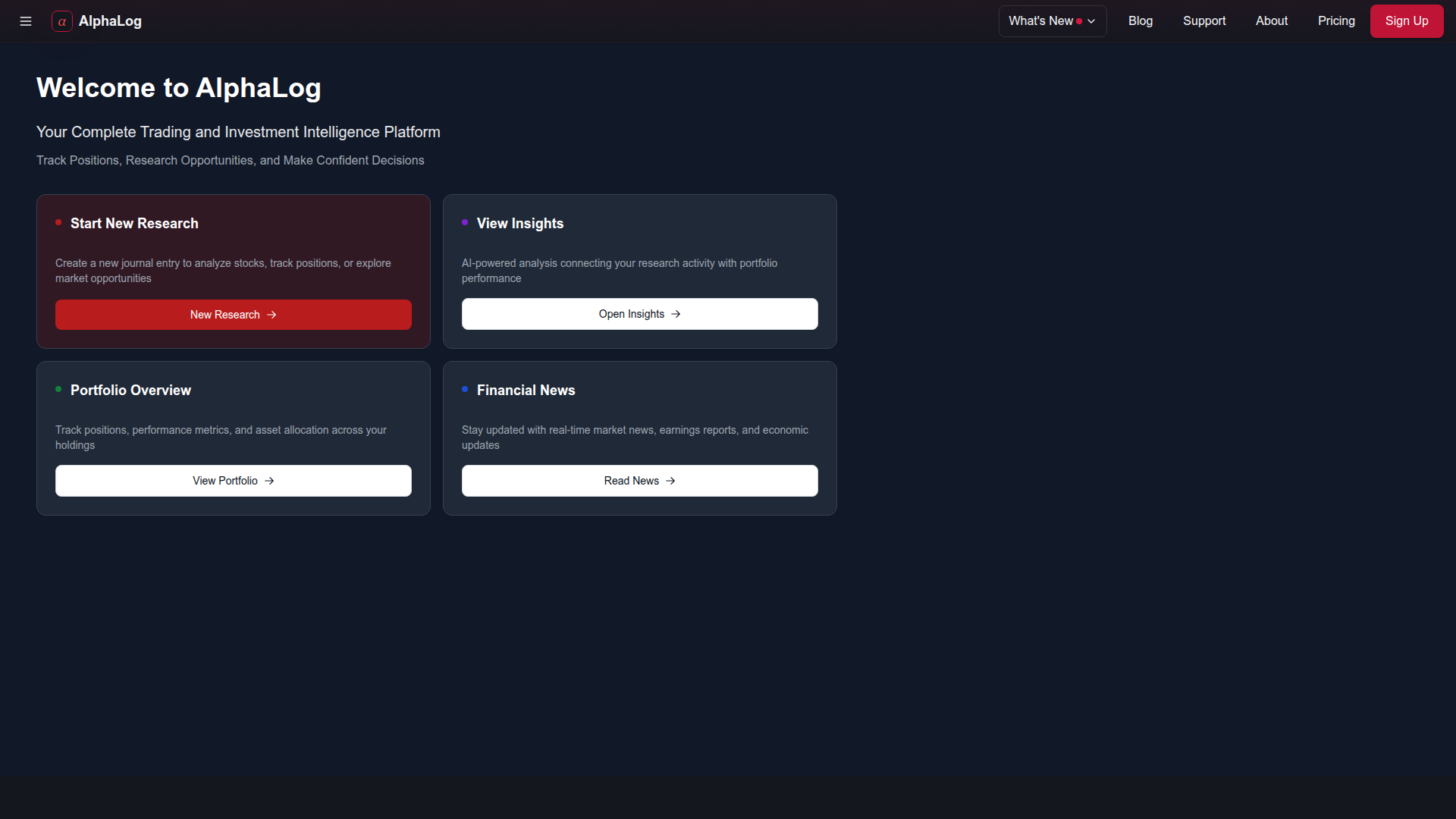 Landing page screenshot for alphalog.ai, 1920 by 1080 pixels