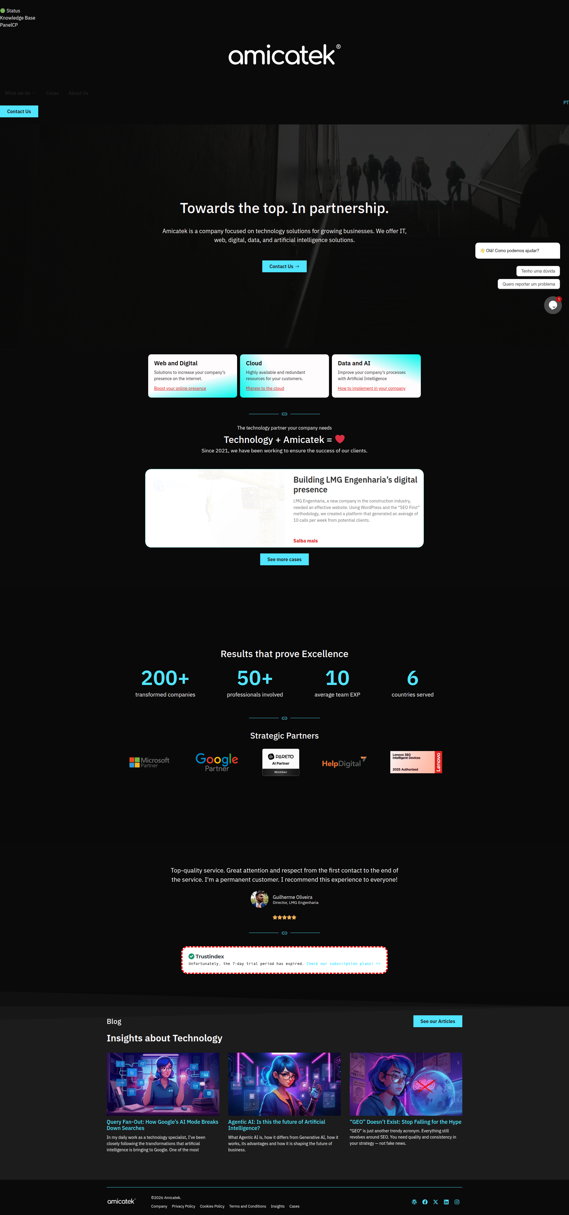 Landing page screenshot for amicatek.com, 1920 by 4101 pixels