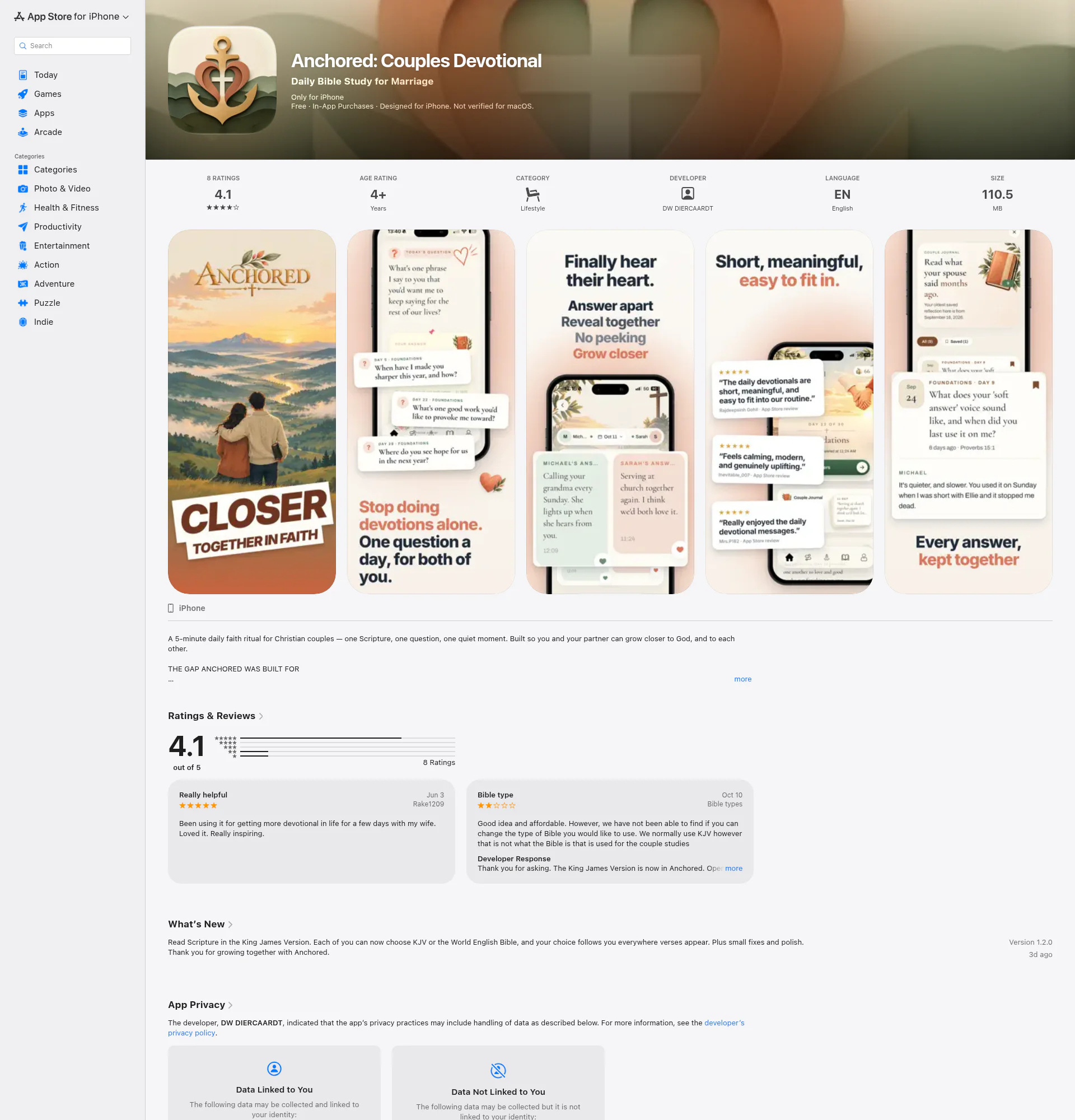Anchored landing page