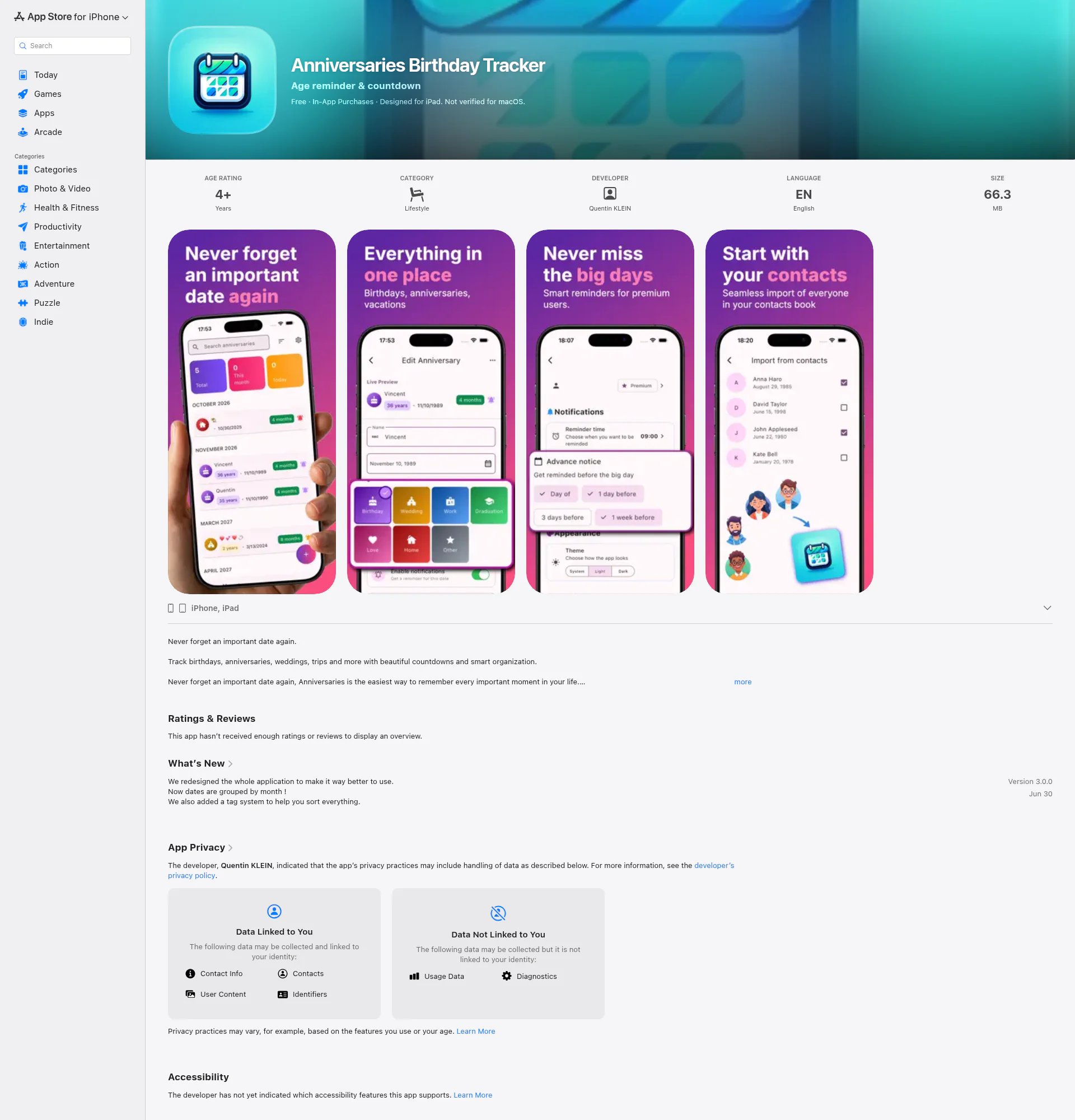 Anniversary Reminder landing page
