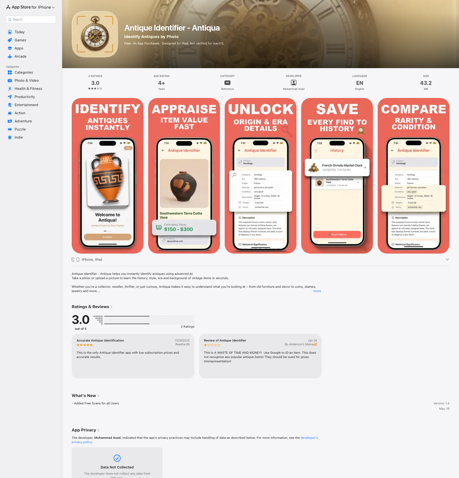 Antique Identification landing page