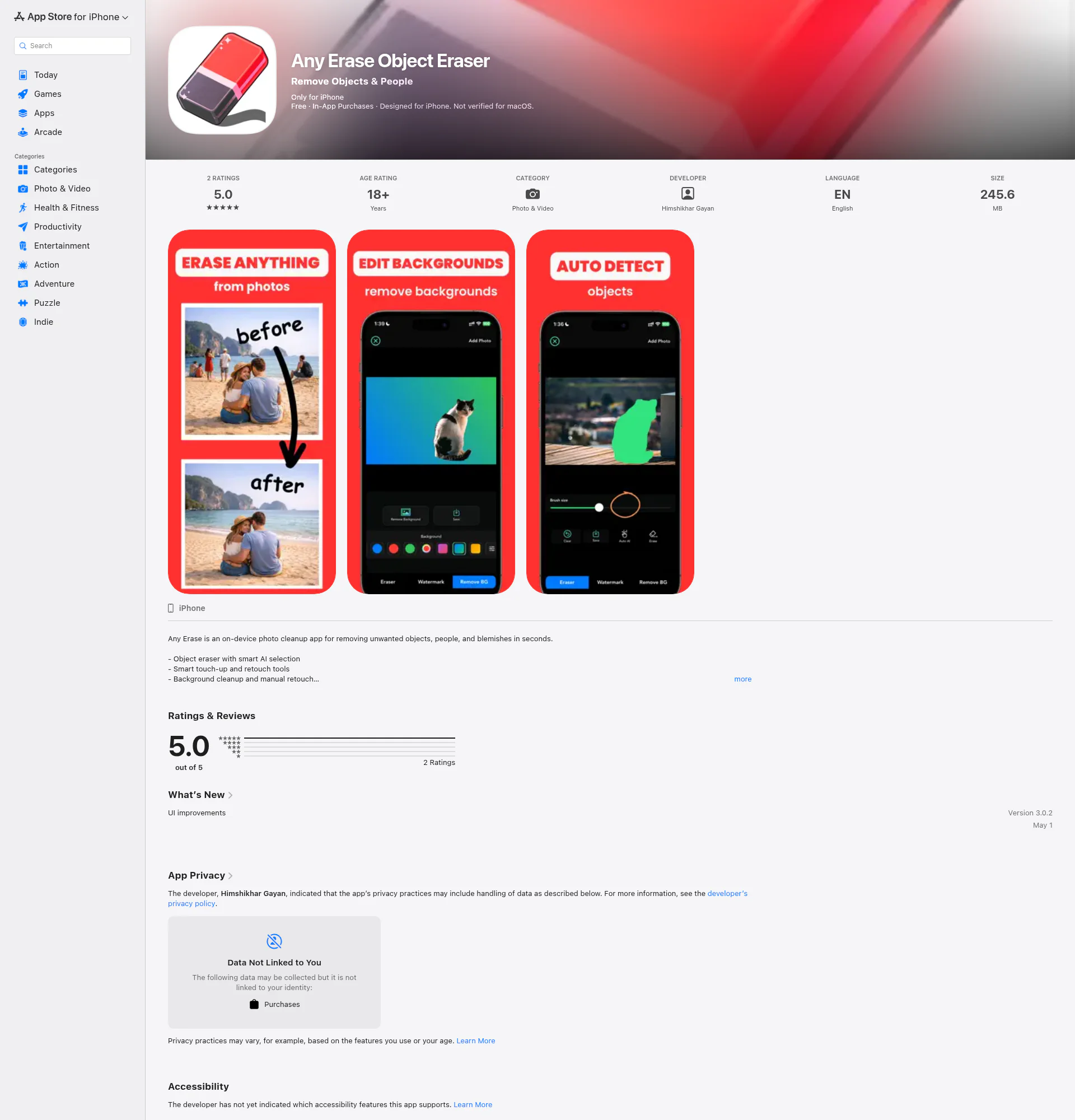 Any Erase landing page