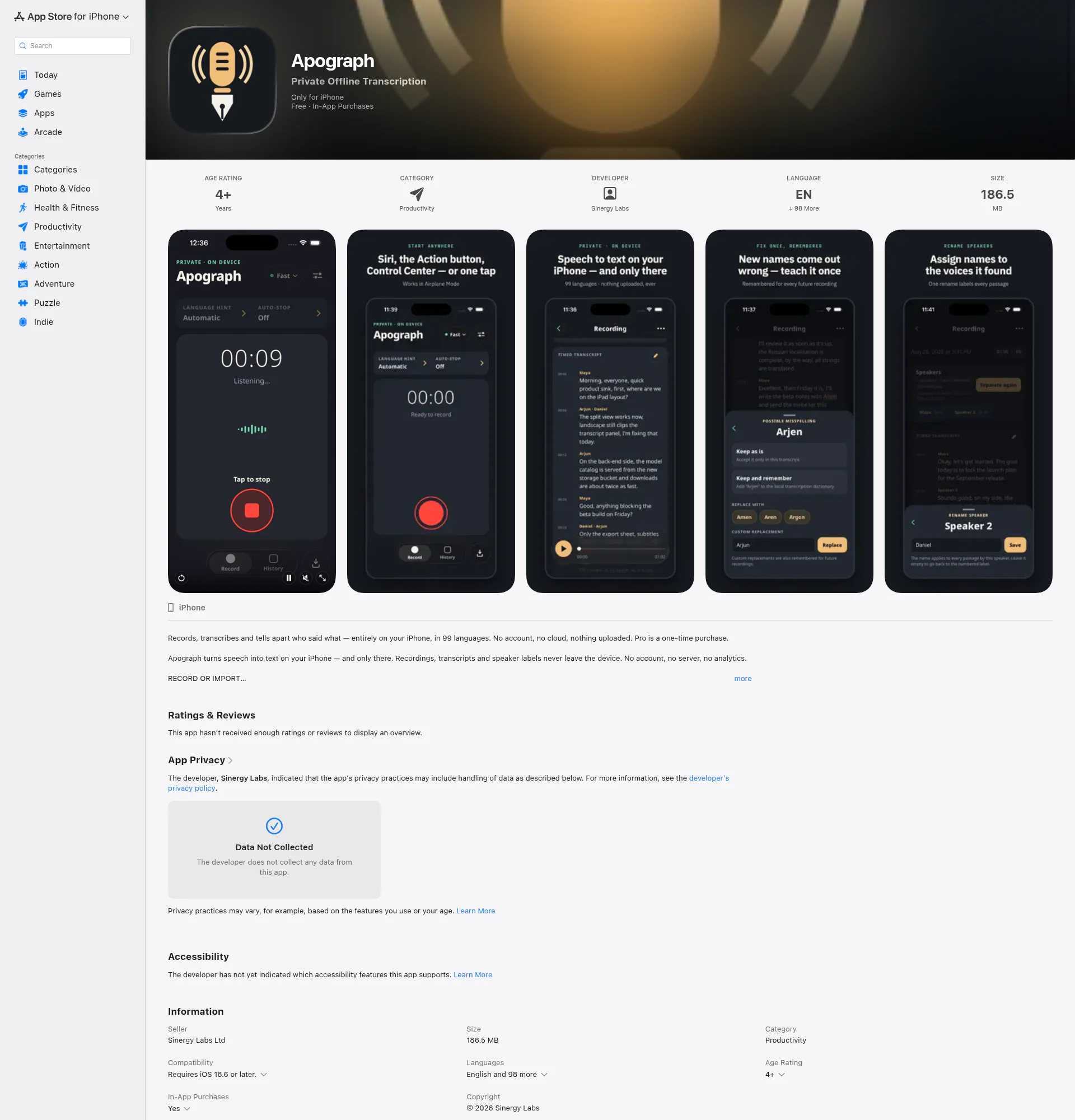 Apograph landing page