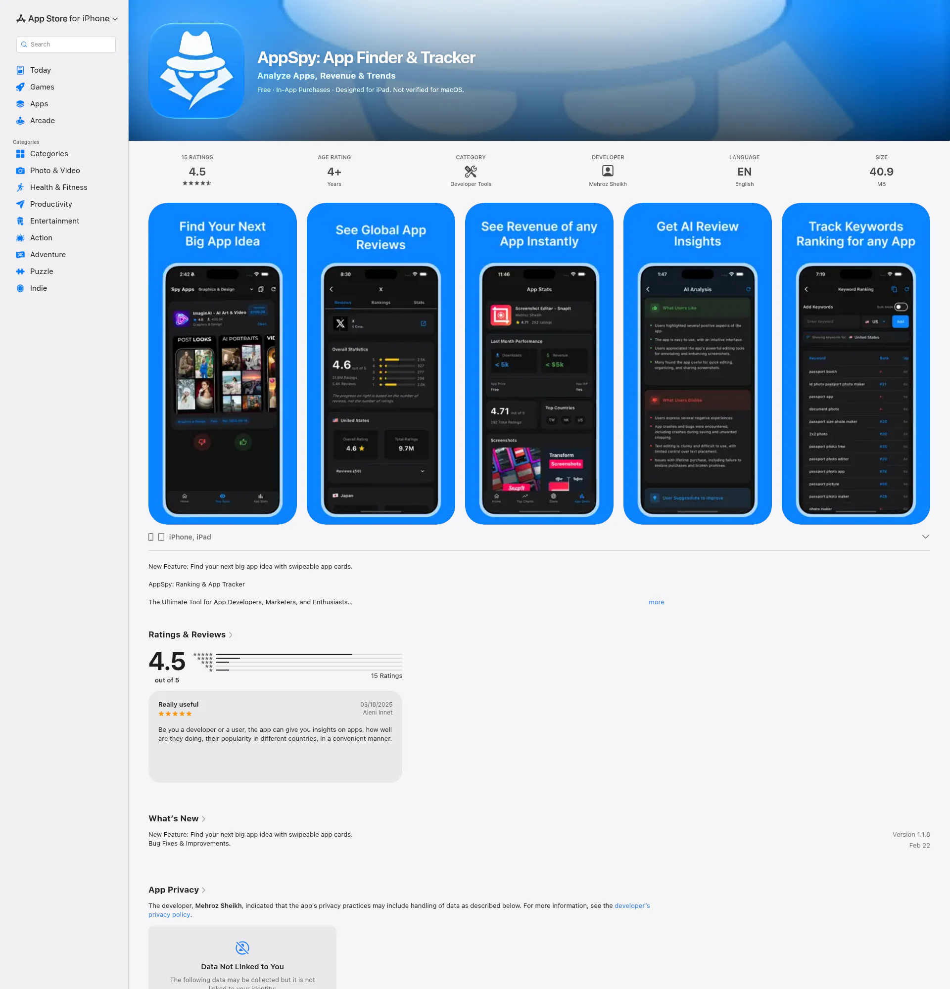 AppSpy landing page
