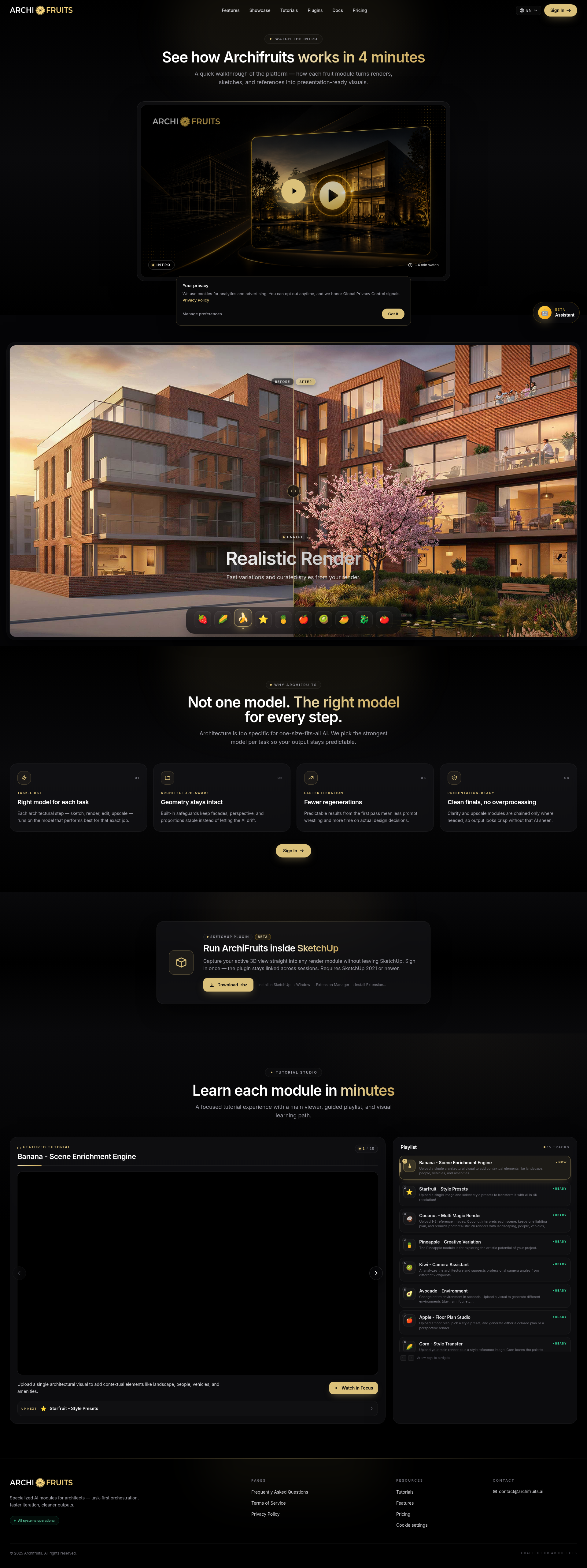 Landing page screenshot for archifruits.ai, 1920 by 5122 pixels