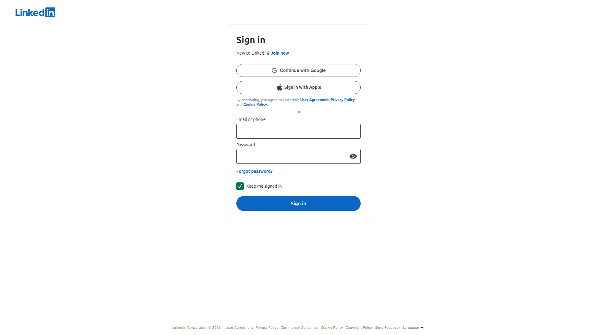 Landing page screenshot for linkedin.com, 1920 by 1080 pixels