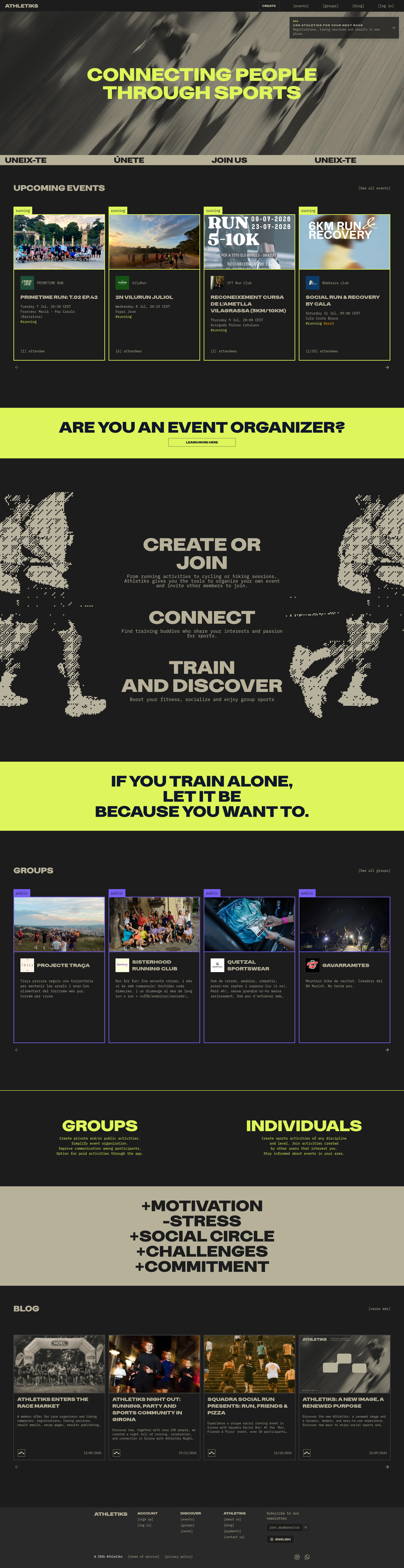 Landing page screenshot for athletiks.io, 1920 by 7444 pixels