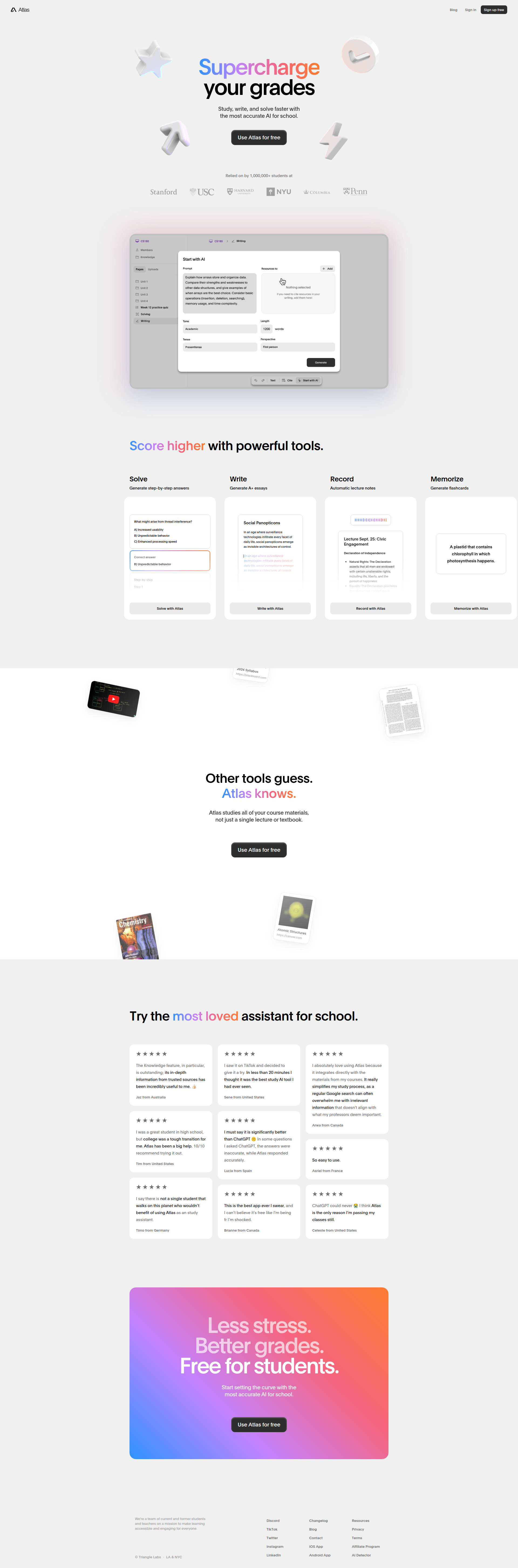 Landing page screenshot for atlas.org, 1920 by 5817 pixels