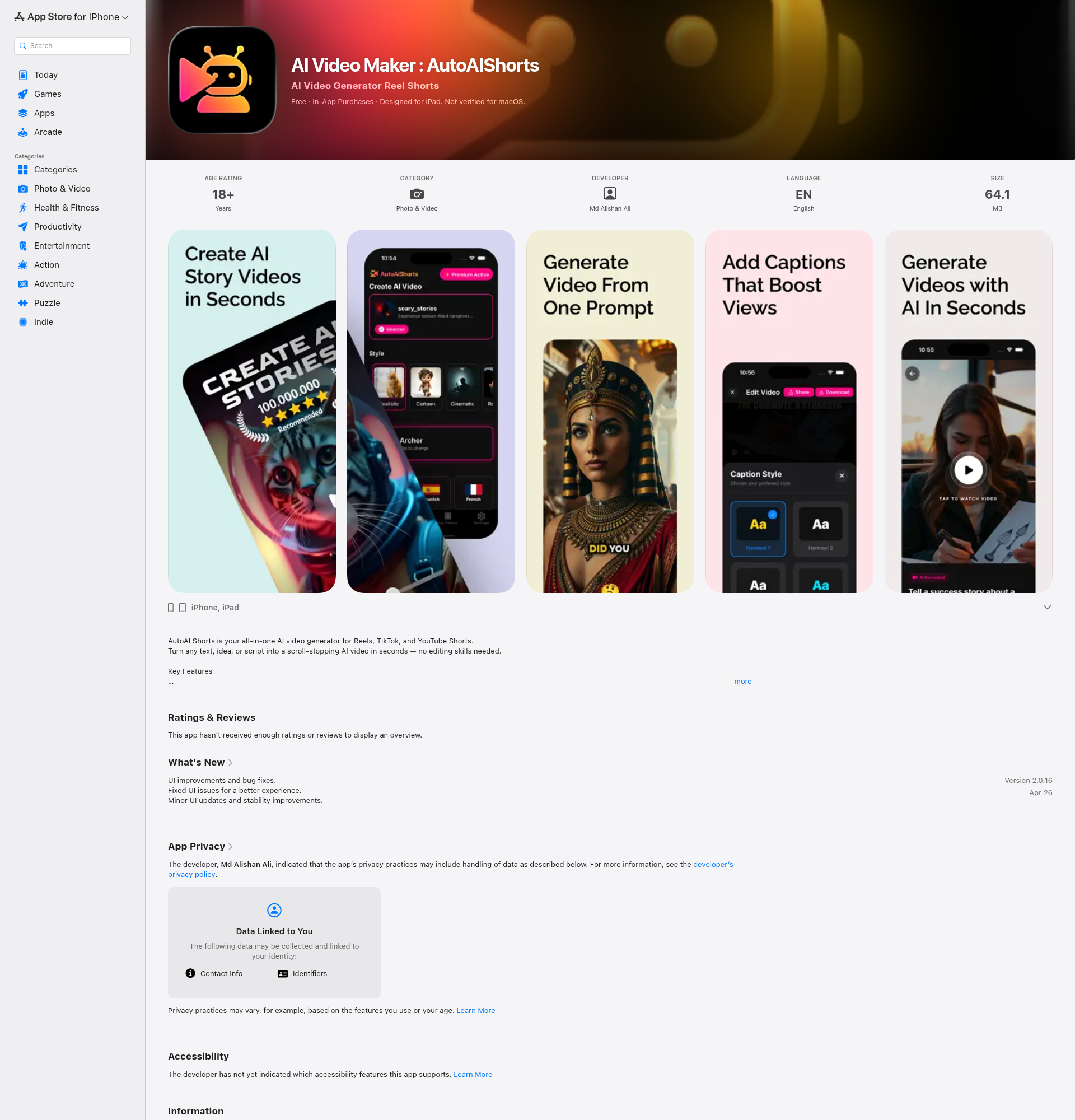 Landing page screenshot for apps.apple.com, 1920 by 2000 pixels