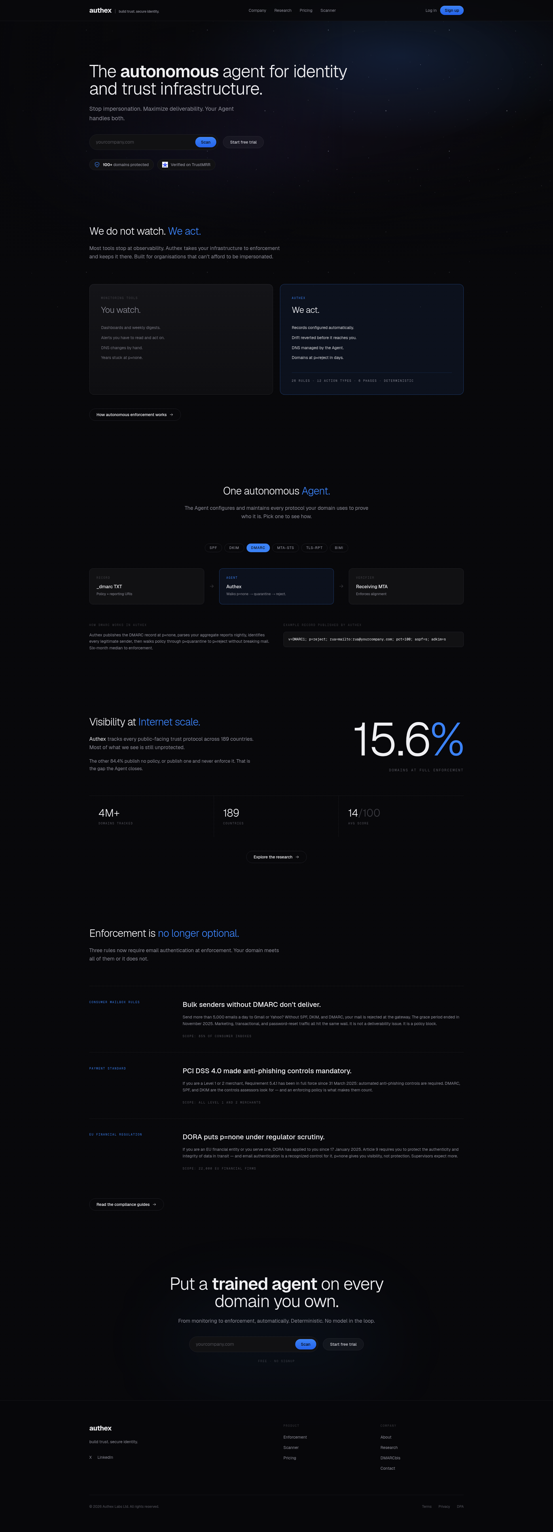 Landing page screenshot for authexlabs.com, 1920 by 5313 pixels