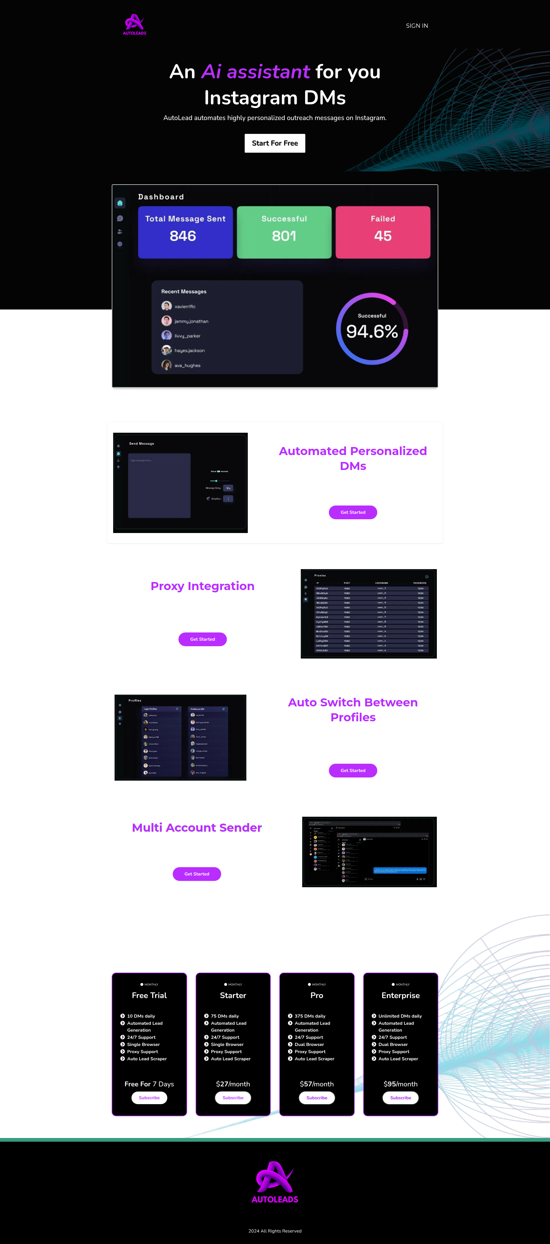 Landing page screenshot for autolead.app, 1920 by 4341 pixels