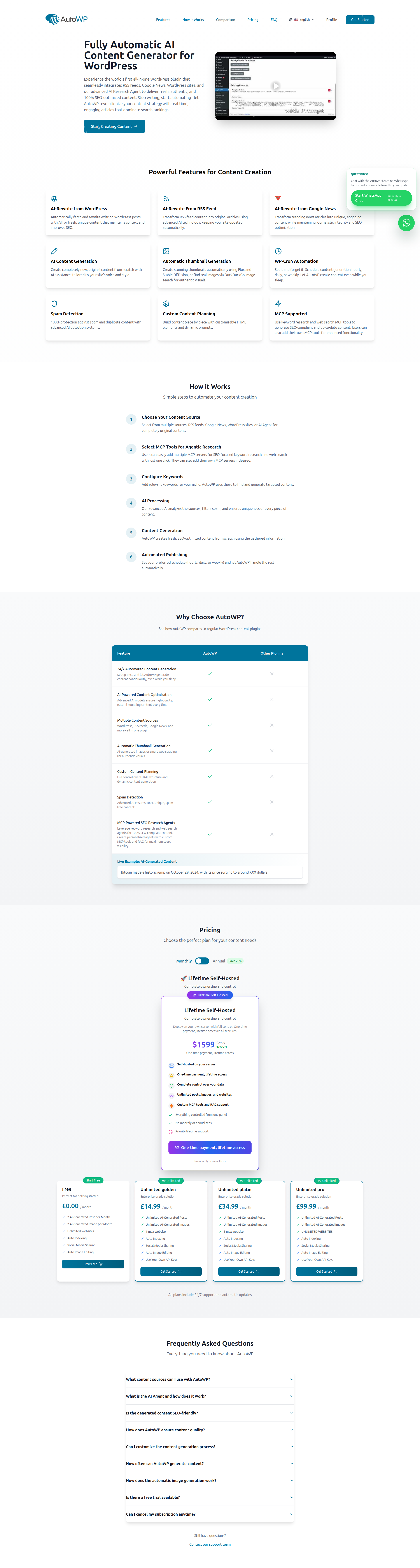 Landing page screenshot for autowp.app, 1920 by 7160 pixels