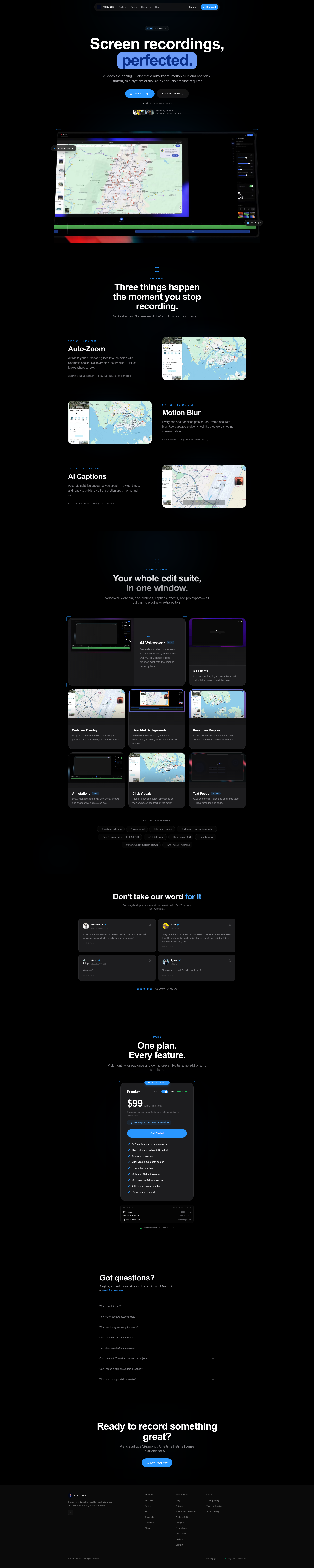 Landing page screenshot for autozoom.app, 1920 by 9593 pixels