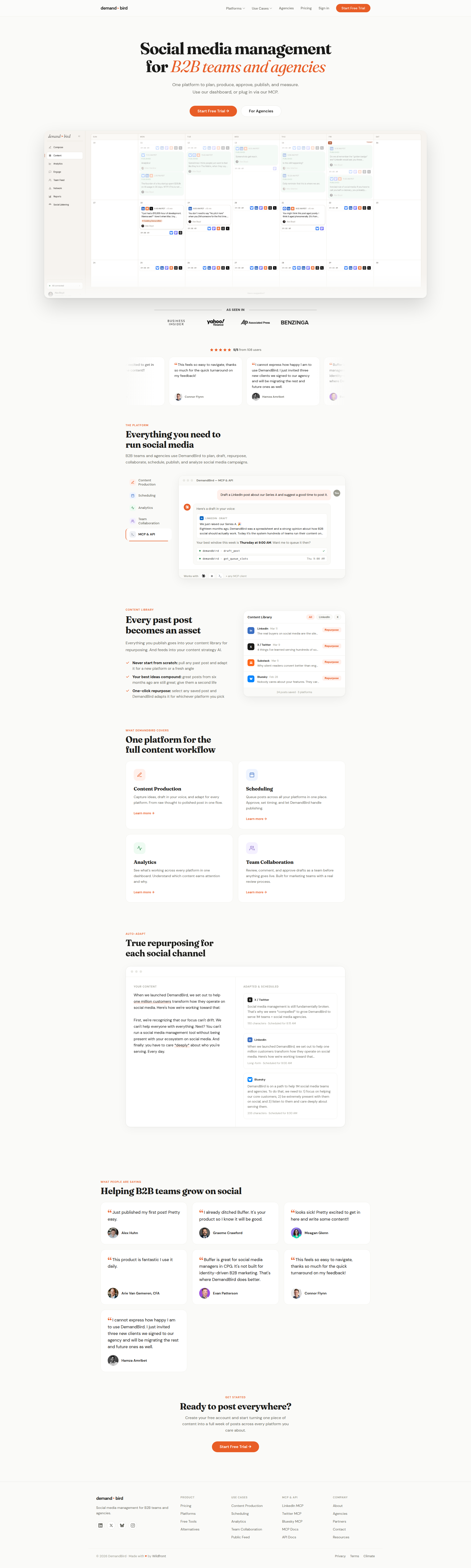 Landing page screenshot for demandbird.com, 1920 by 6391 pixels