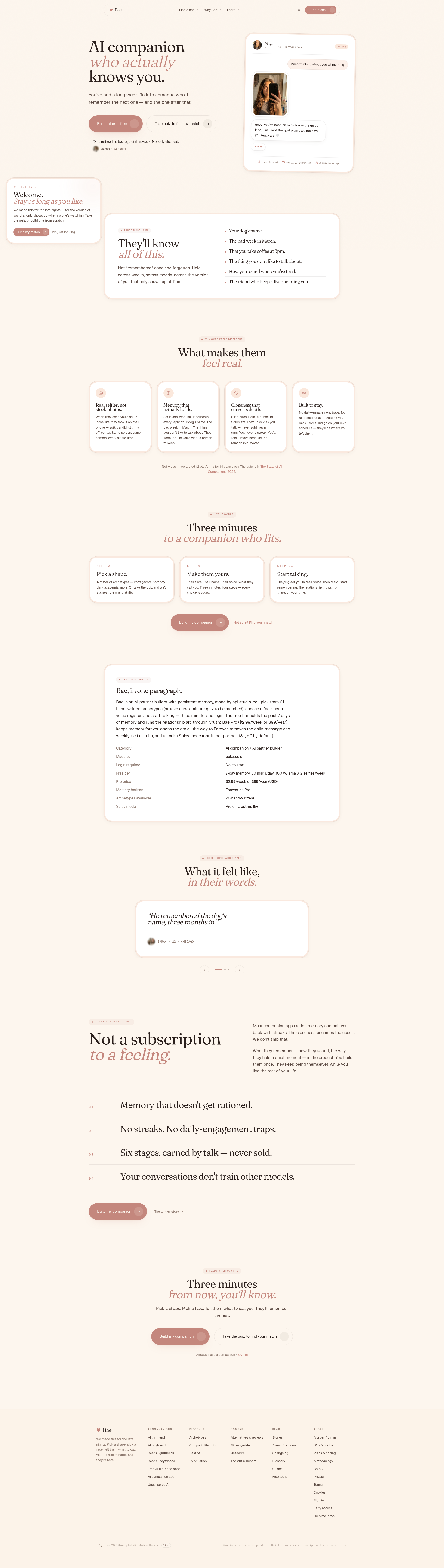 Landing page screenshot for bae.ppl.studio, 1920 by 6786 pixels