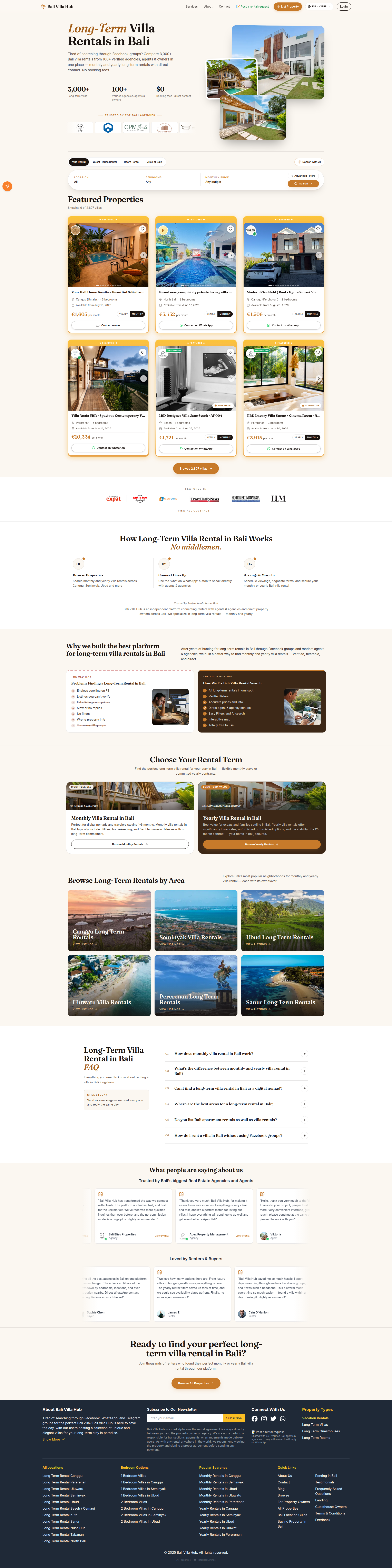 Landing page screenshot for balivillahub.com, 1920 by 7676 pixels