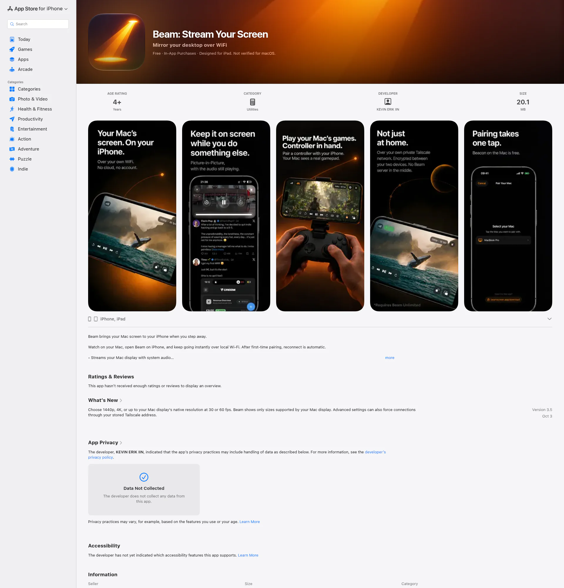 Beam: Stream Your Screen landing page