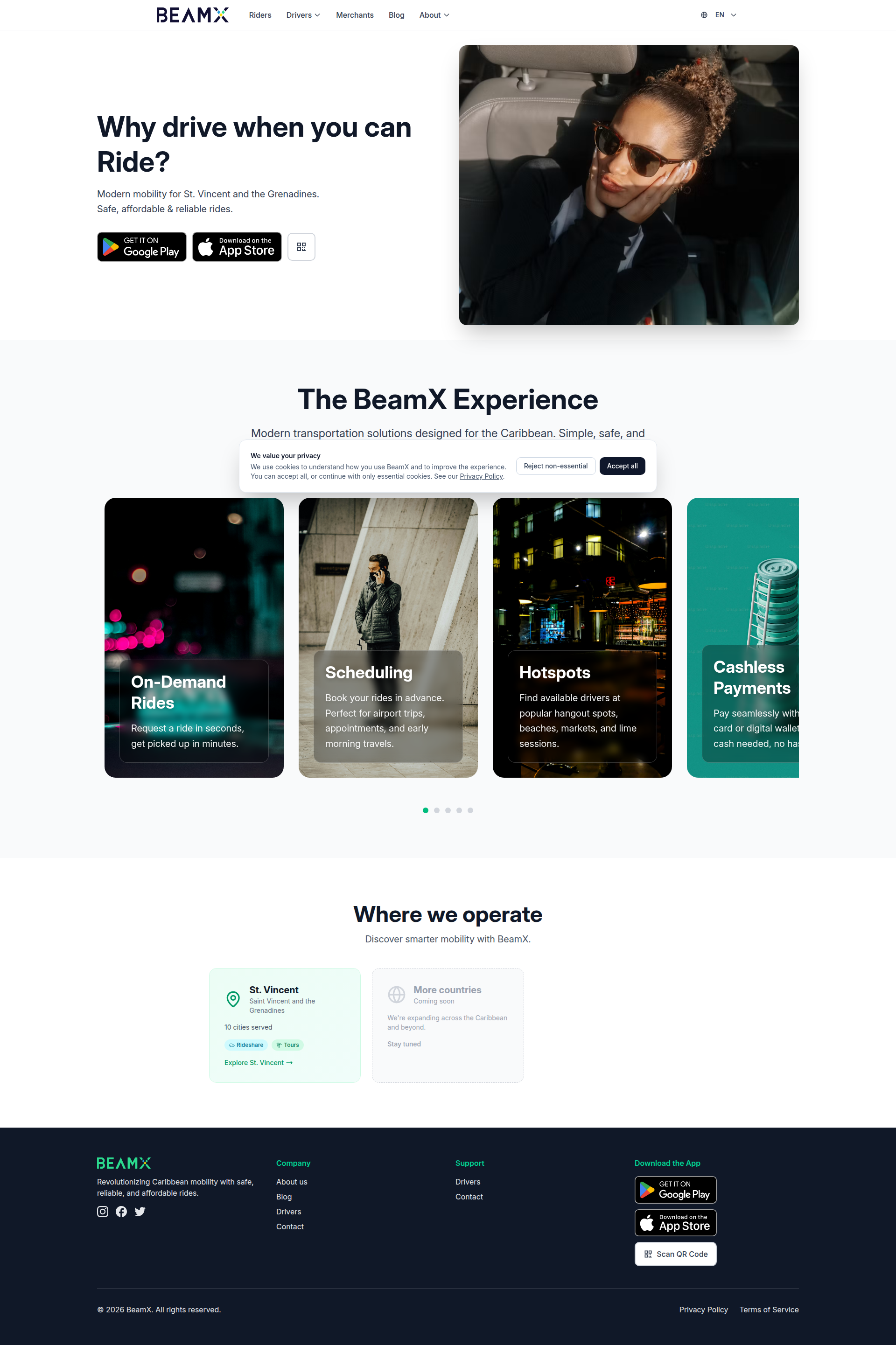 Landing page screenshot for beamx.app, 1920 by 2883 pixels