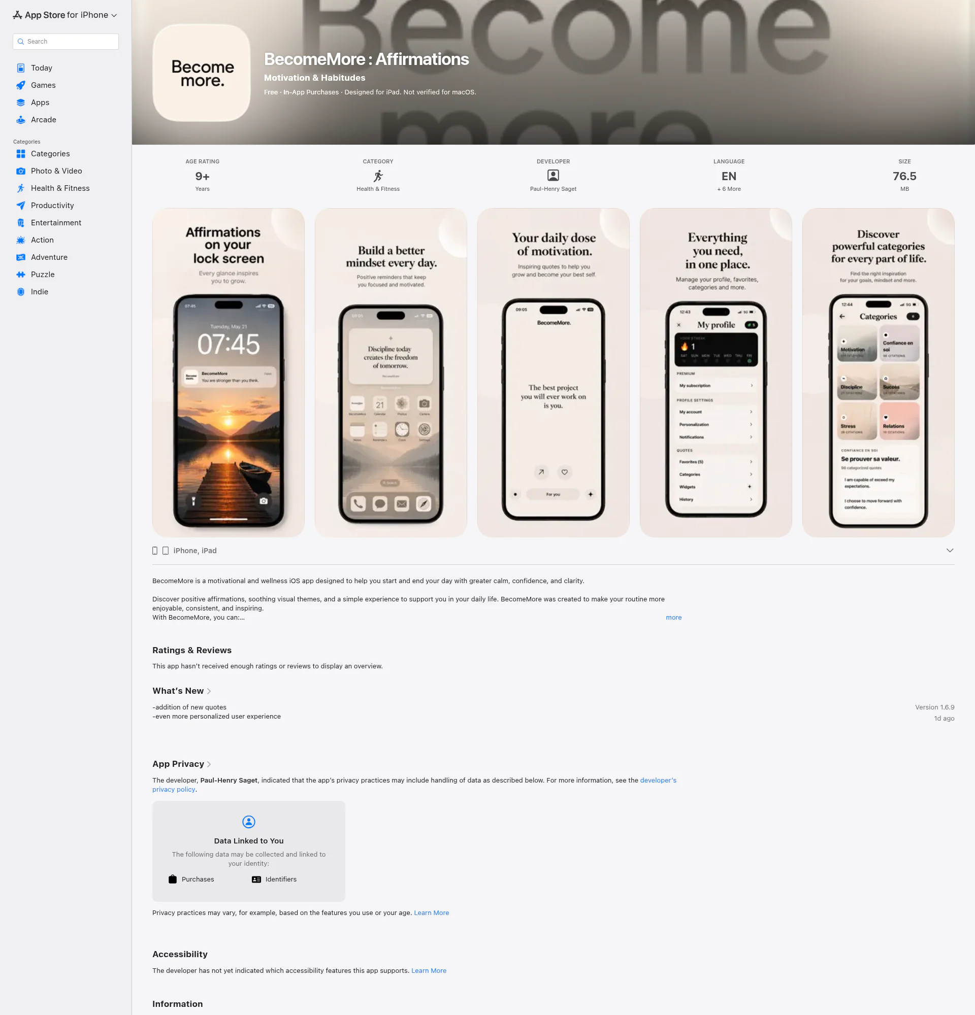 BecomeMore : Affirmations landing page
