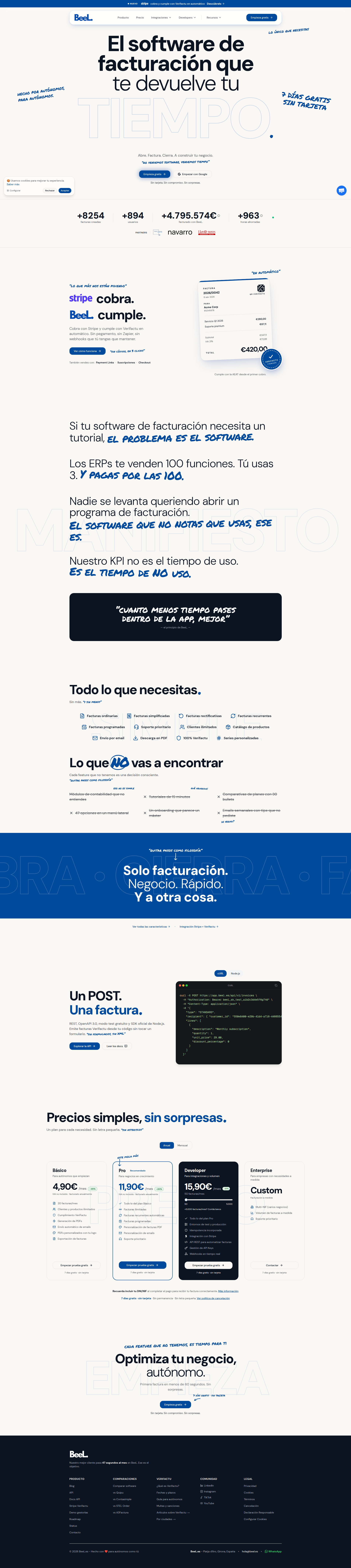 Landing page screenshot for beel.es, 1905 by 8500 pixels