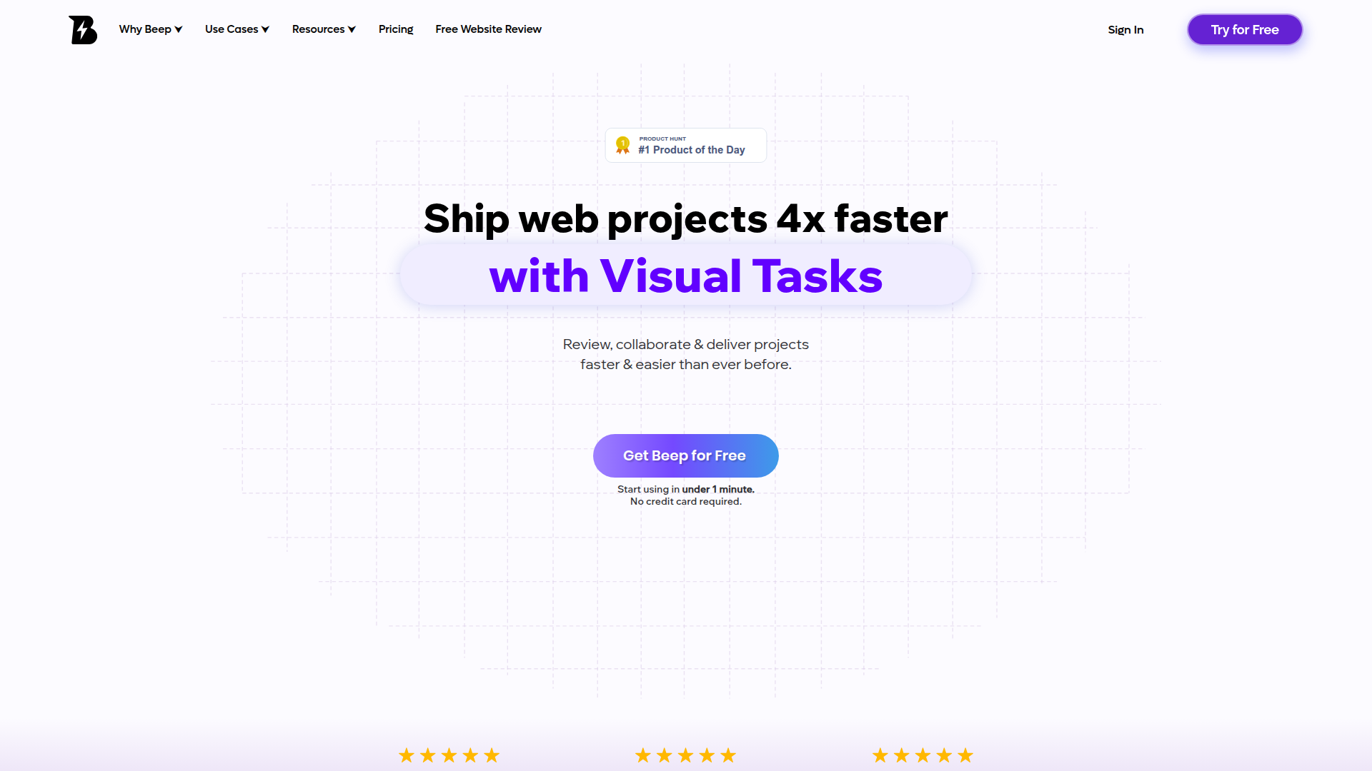 Landing page screenshot for justbeepit.com, 1920 by 1080 pixels