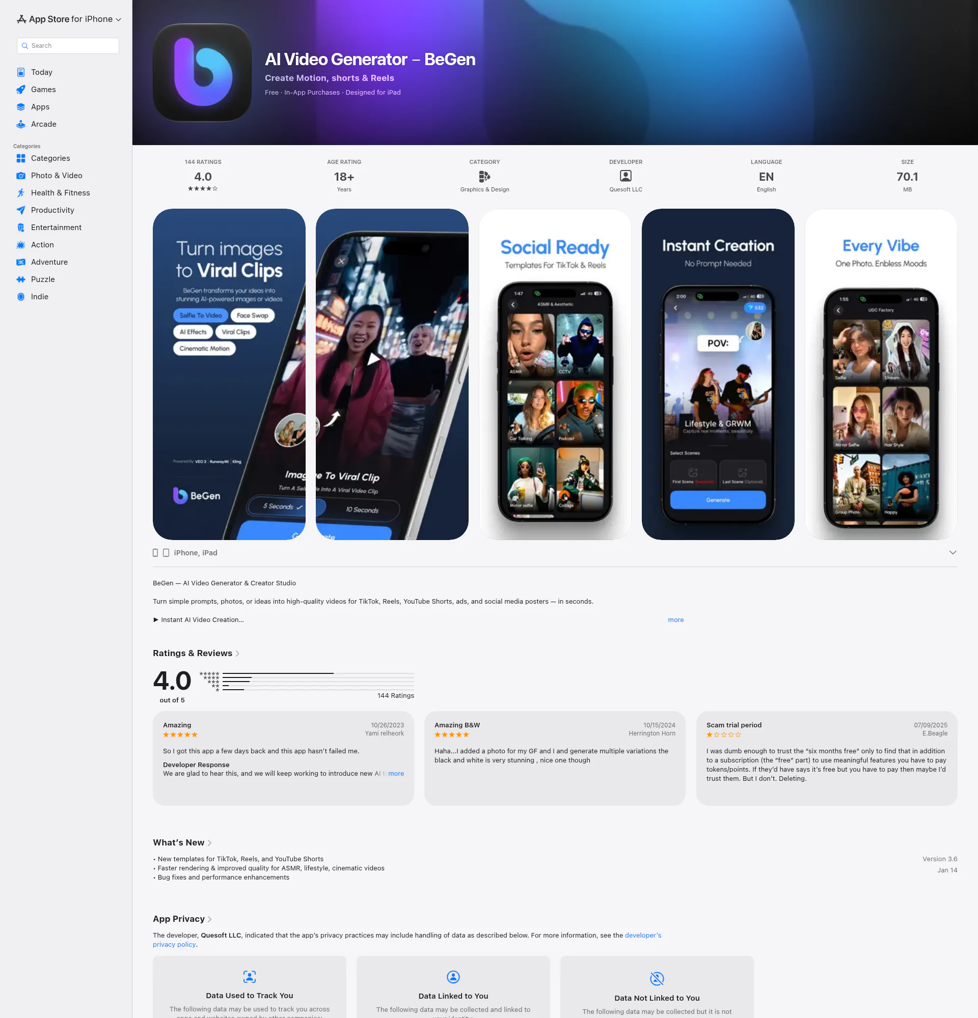BeGen landing page
