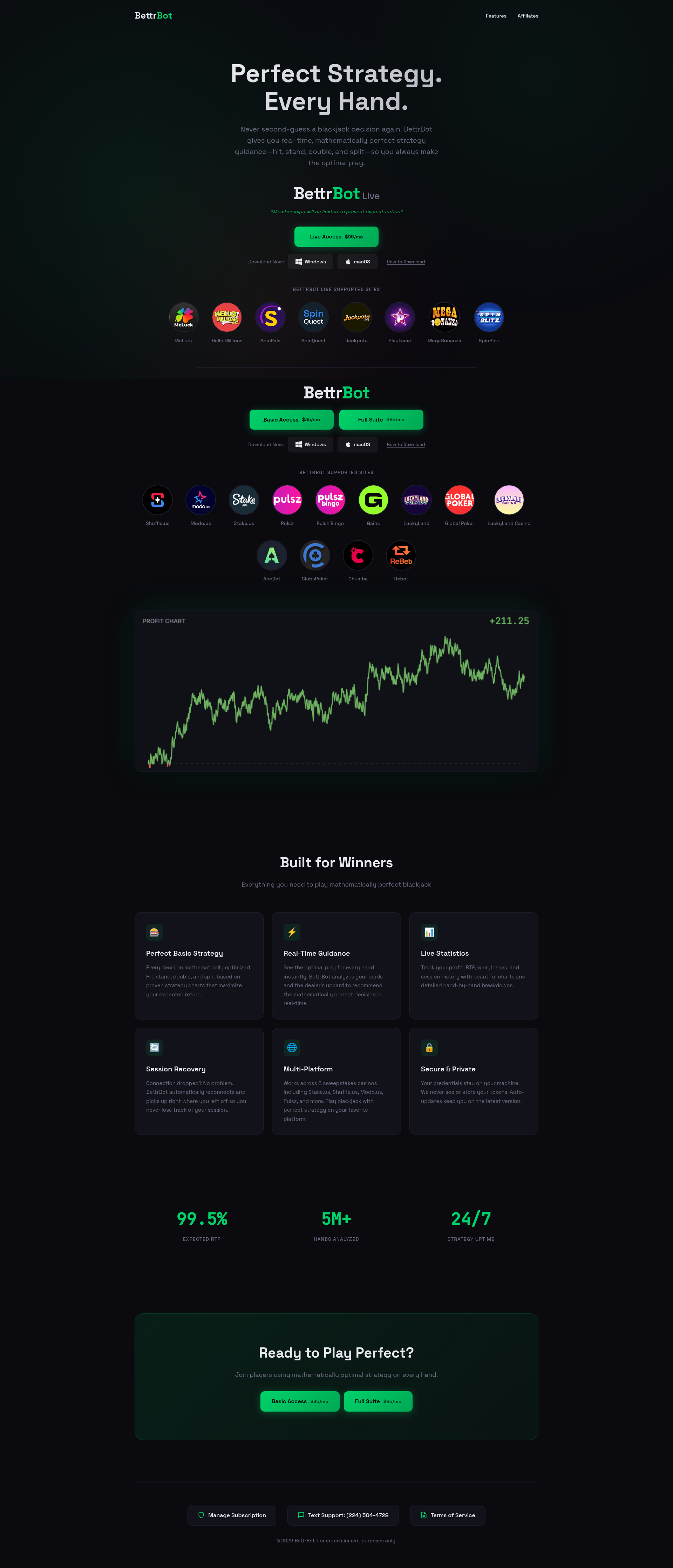 Landing page screenshot for bettrbot.com, 1920 by 4471 pixels