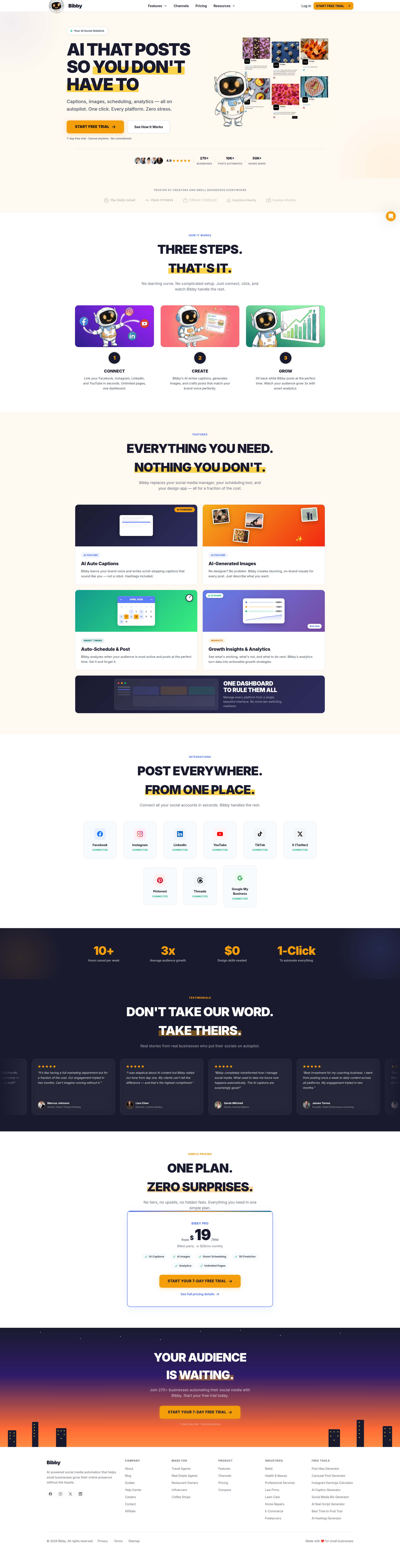 Landing page screenshot for gobibby.com, 1920 by 7513 pixels