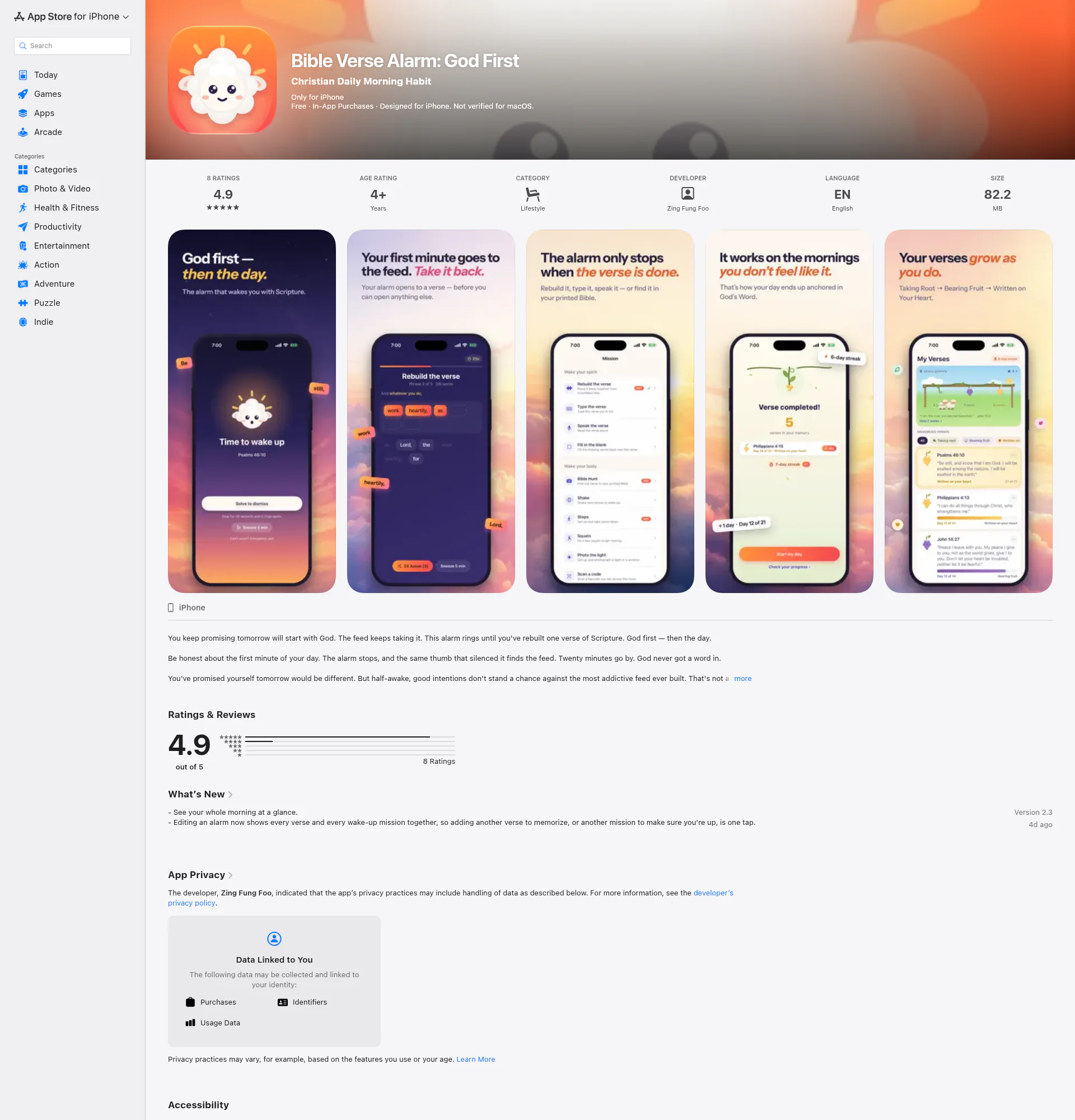 Bible Verse Alarm landing page