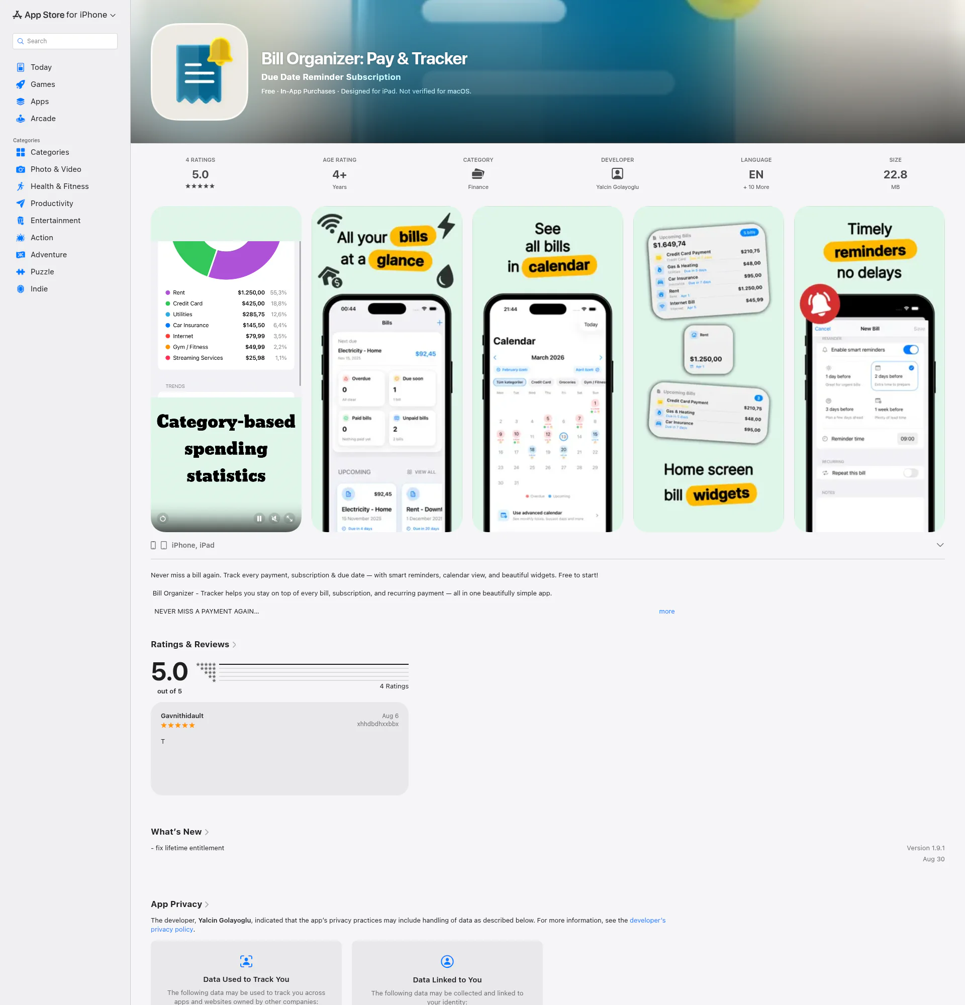 Bill Reminder & Tracker landing page