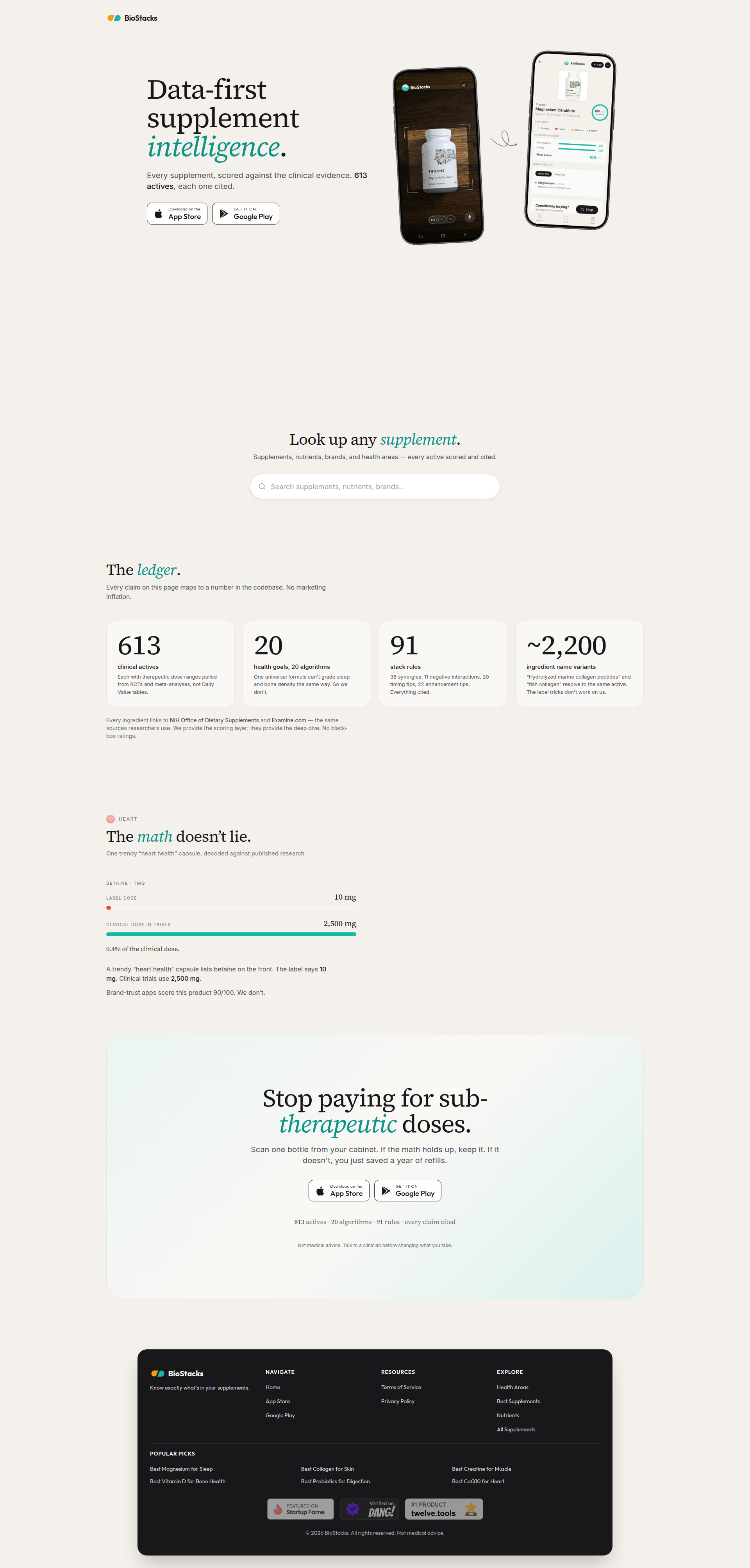 Landing page screenshot for biostacks.co, 1920 by 4016 pixels